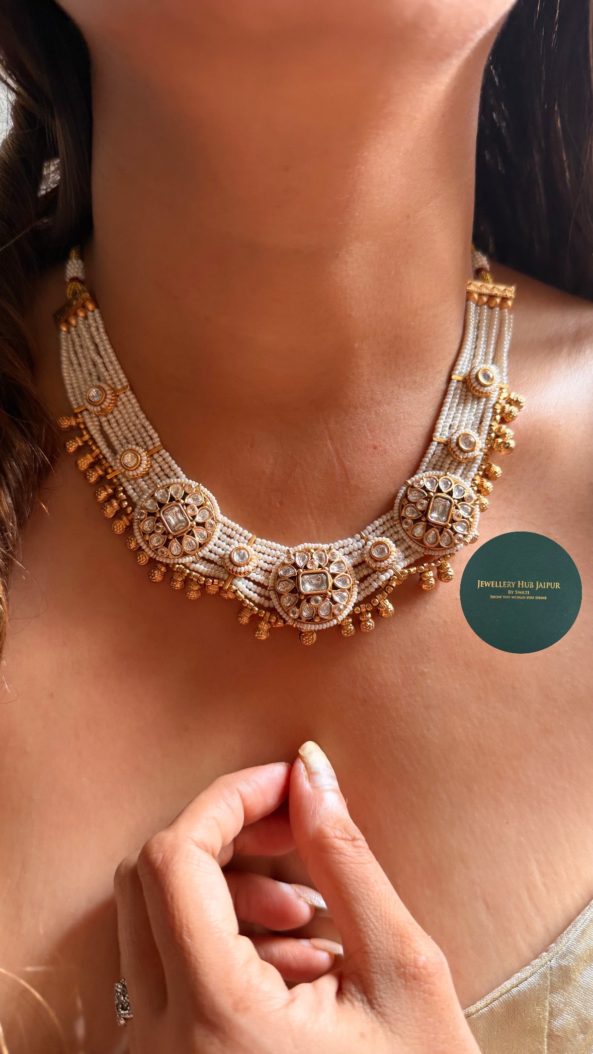 Moissanite floral polki rajwada collar set