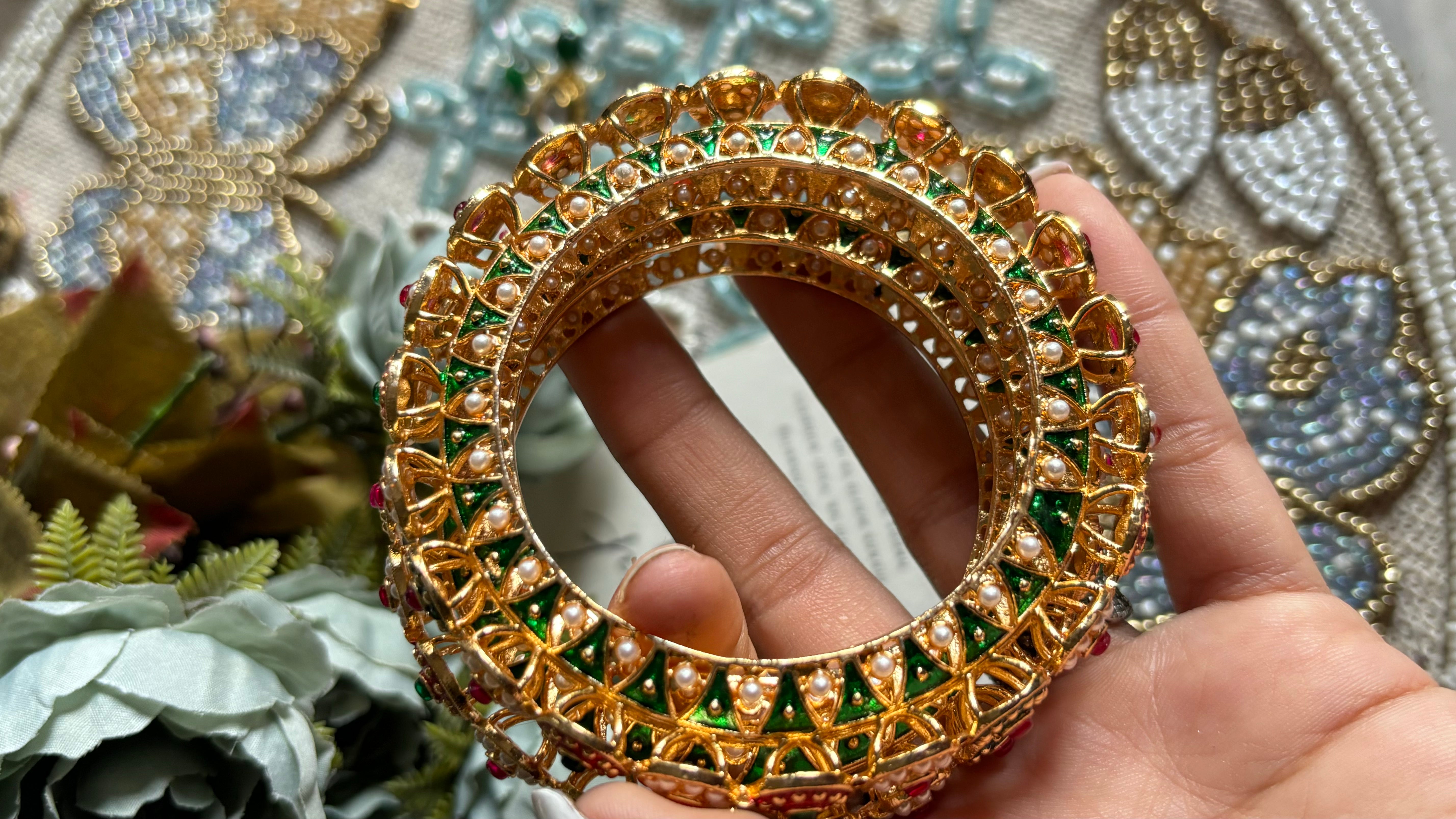 Gold multicoloured rajwada bangles not openable (Size 2.4)