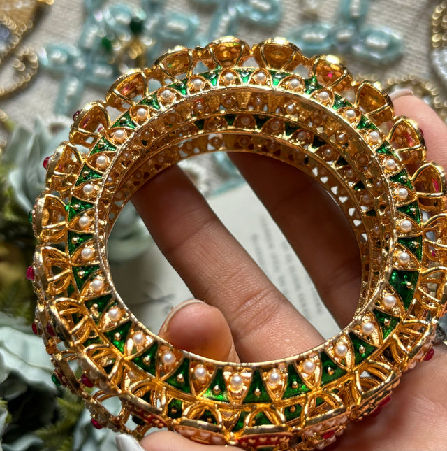 Gold multicoloured rajwada bangles not openable (Size 2.4)