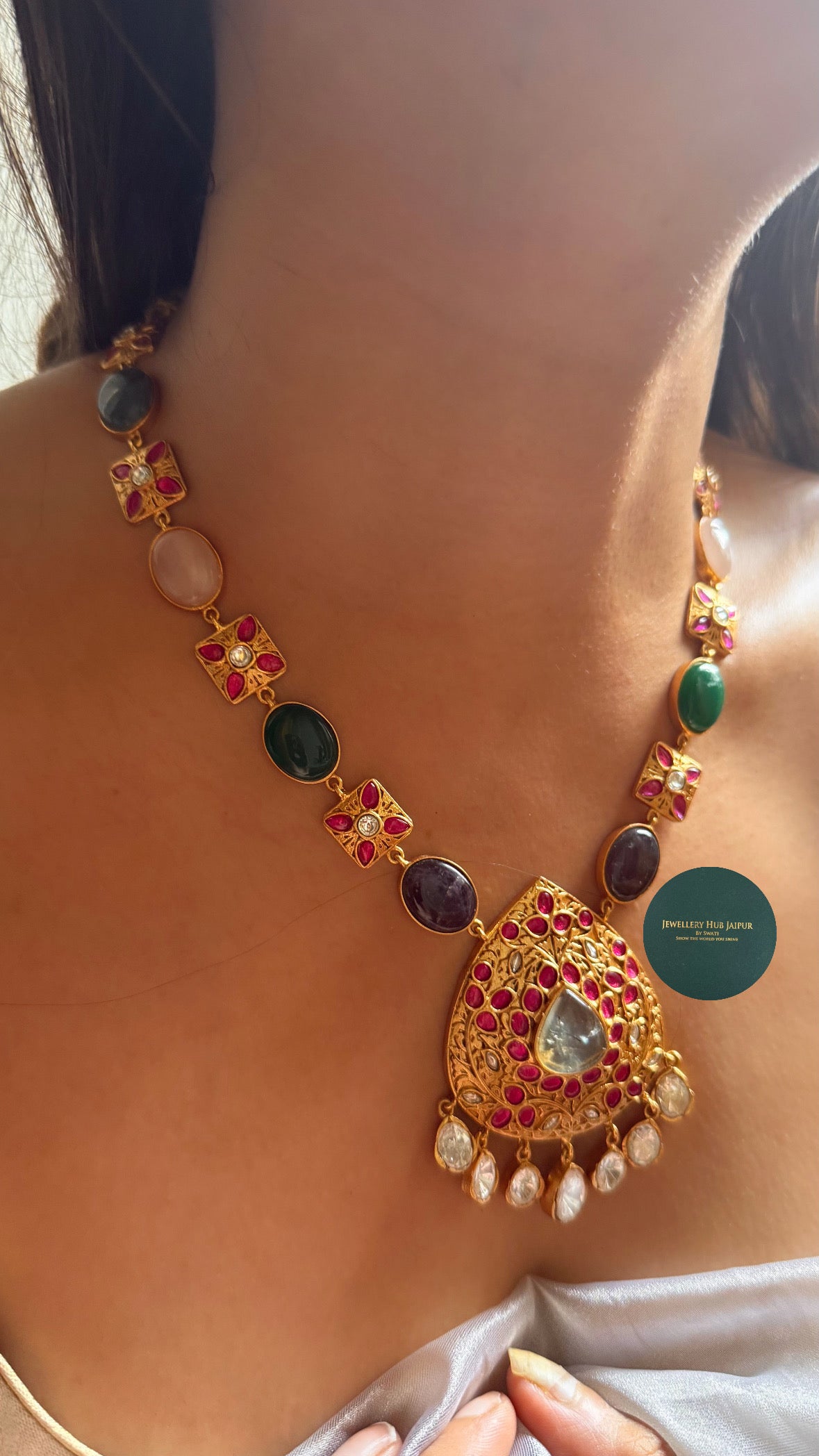 Amrapali inspired Navratna natural gems mid length set
