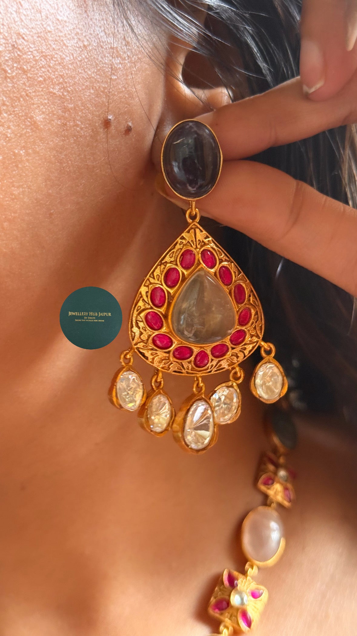 Amrapali inspired Navratna natural gems mid length set