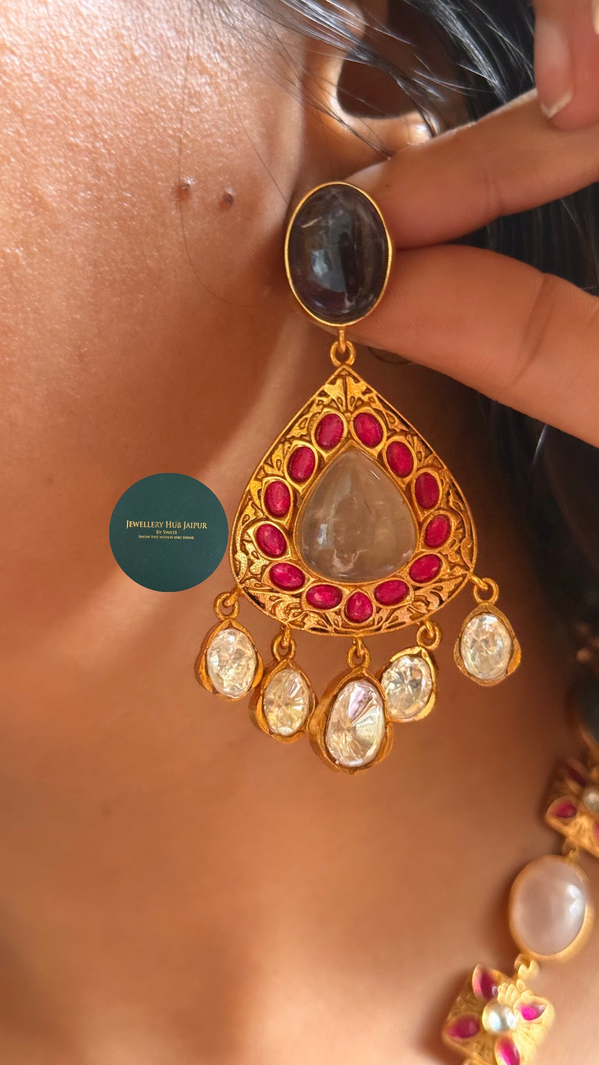 Amrapali inspired Navratna natural gems mid length set