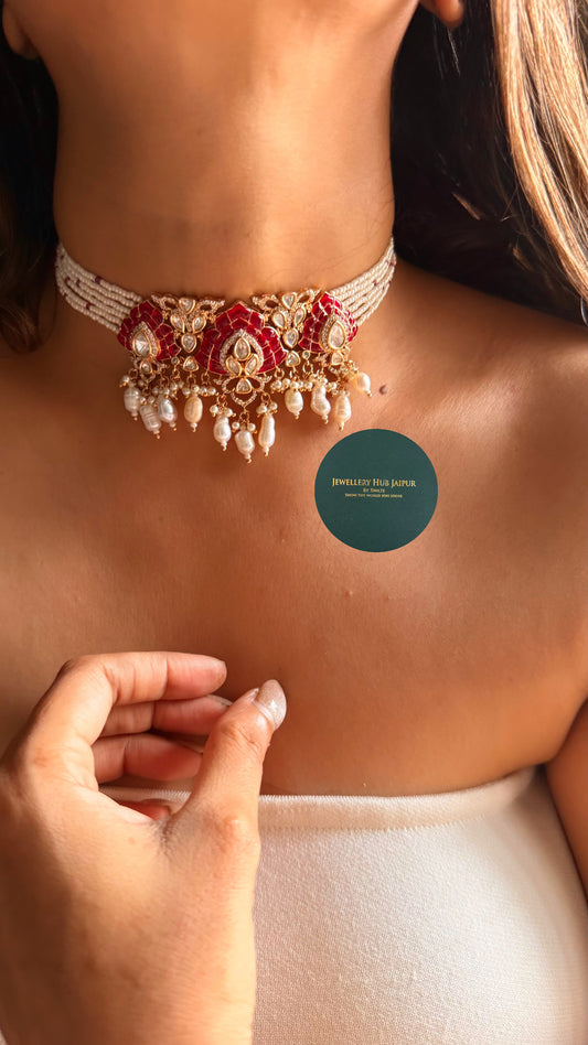 Ruby katdana lotus rajwada choker set