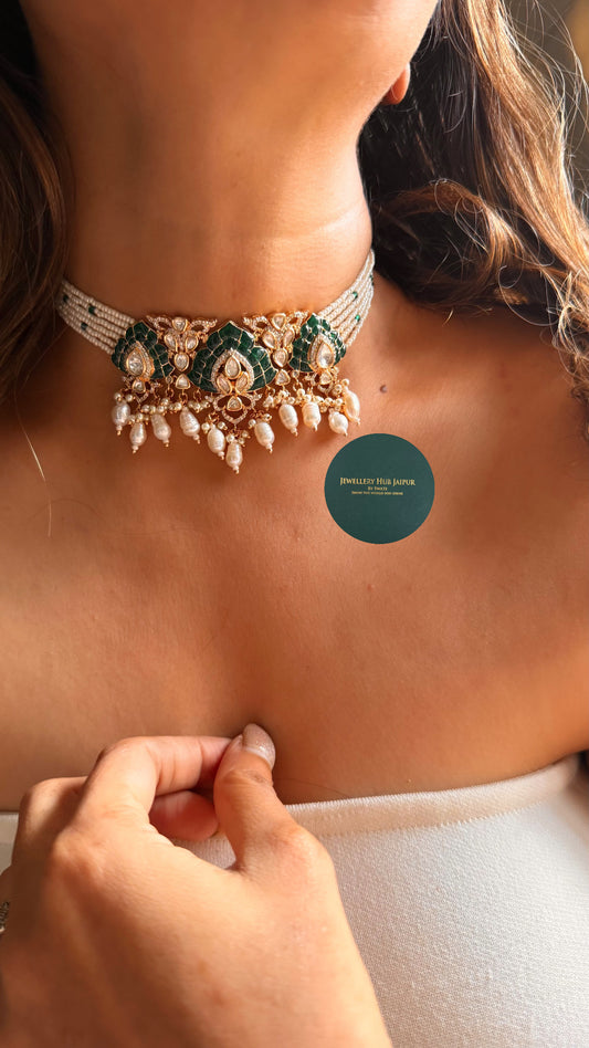 Emerald katadana lotus rajwada choker set