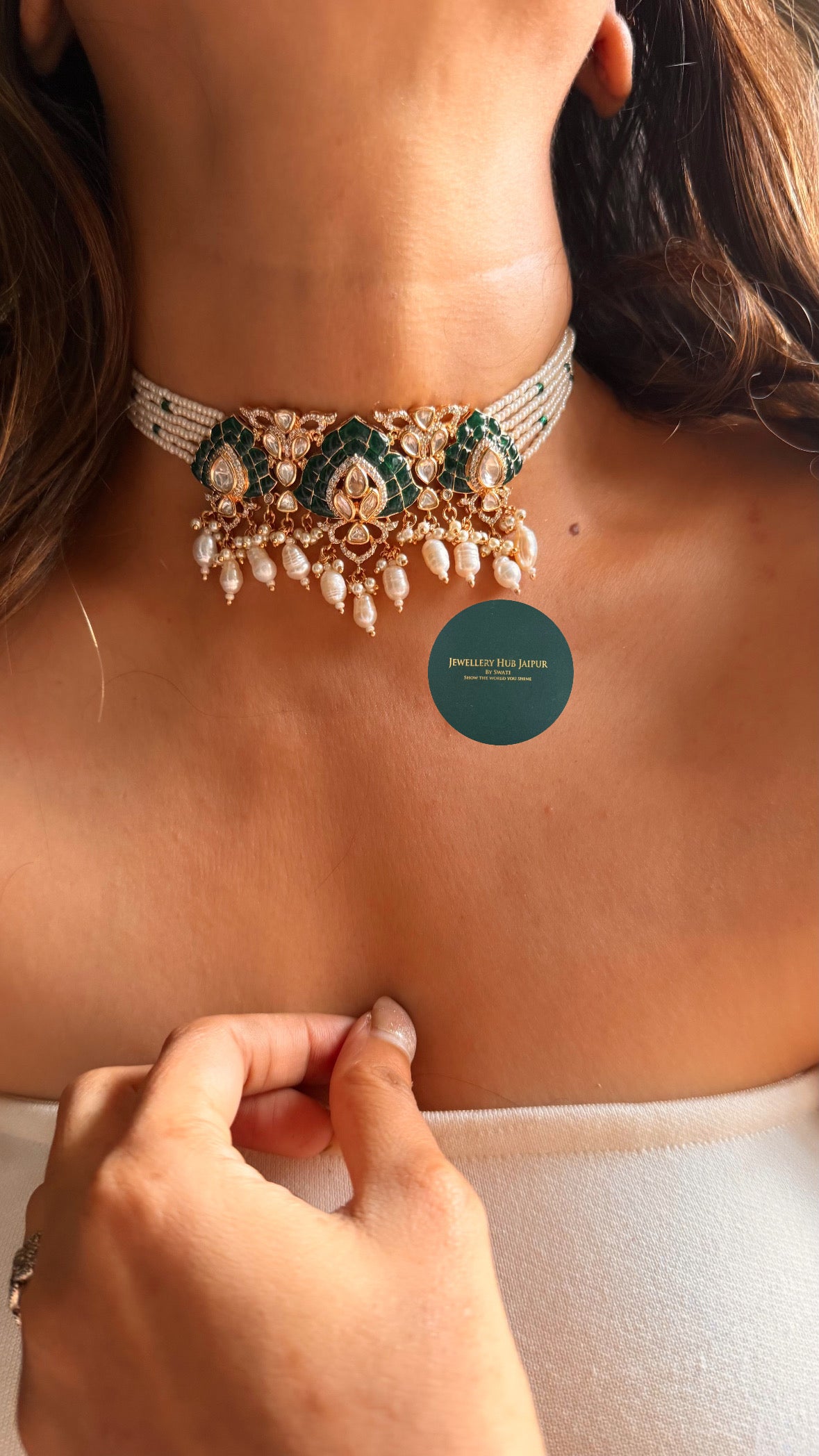 Emerald katadana lotus rajwada choker set