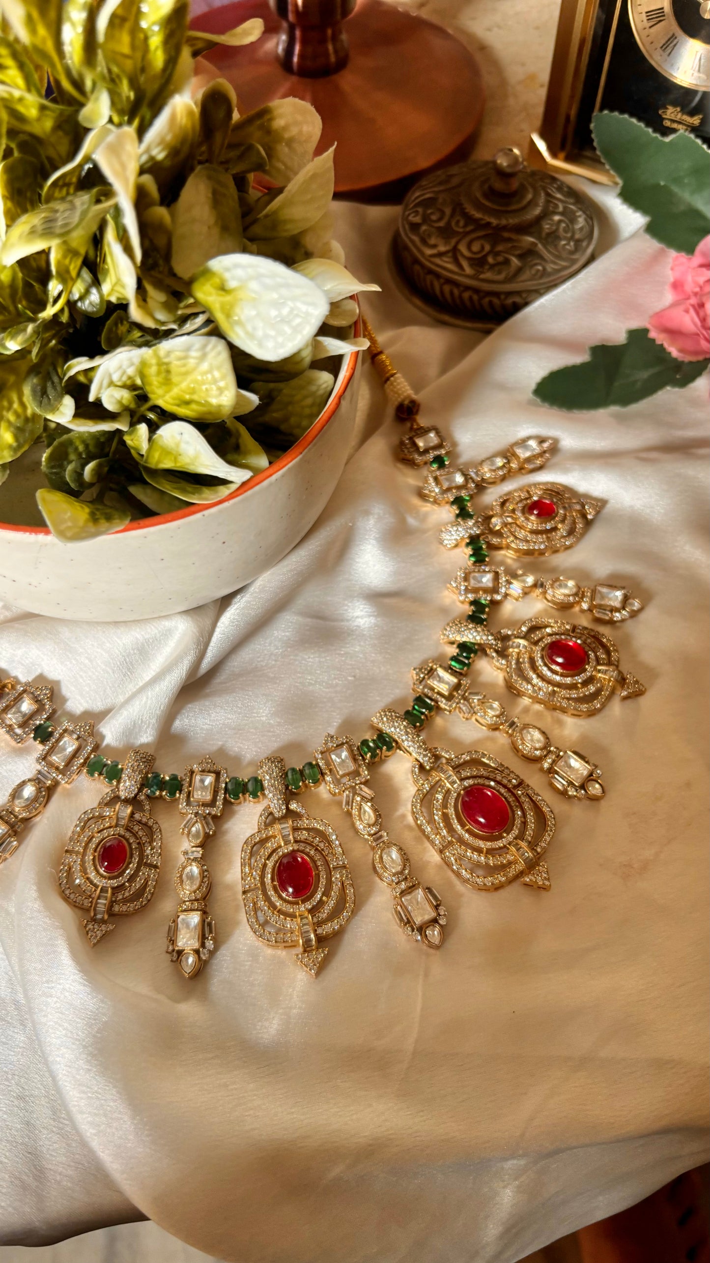 Ruby & emerald doublet necklace set