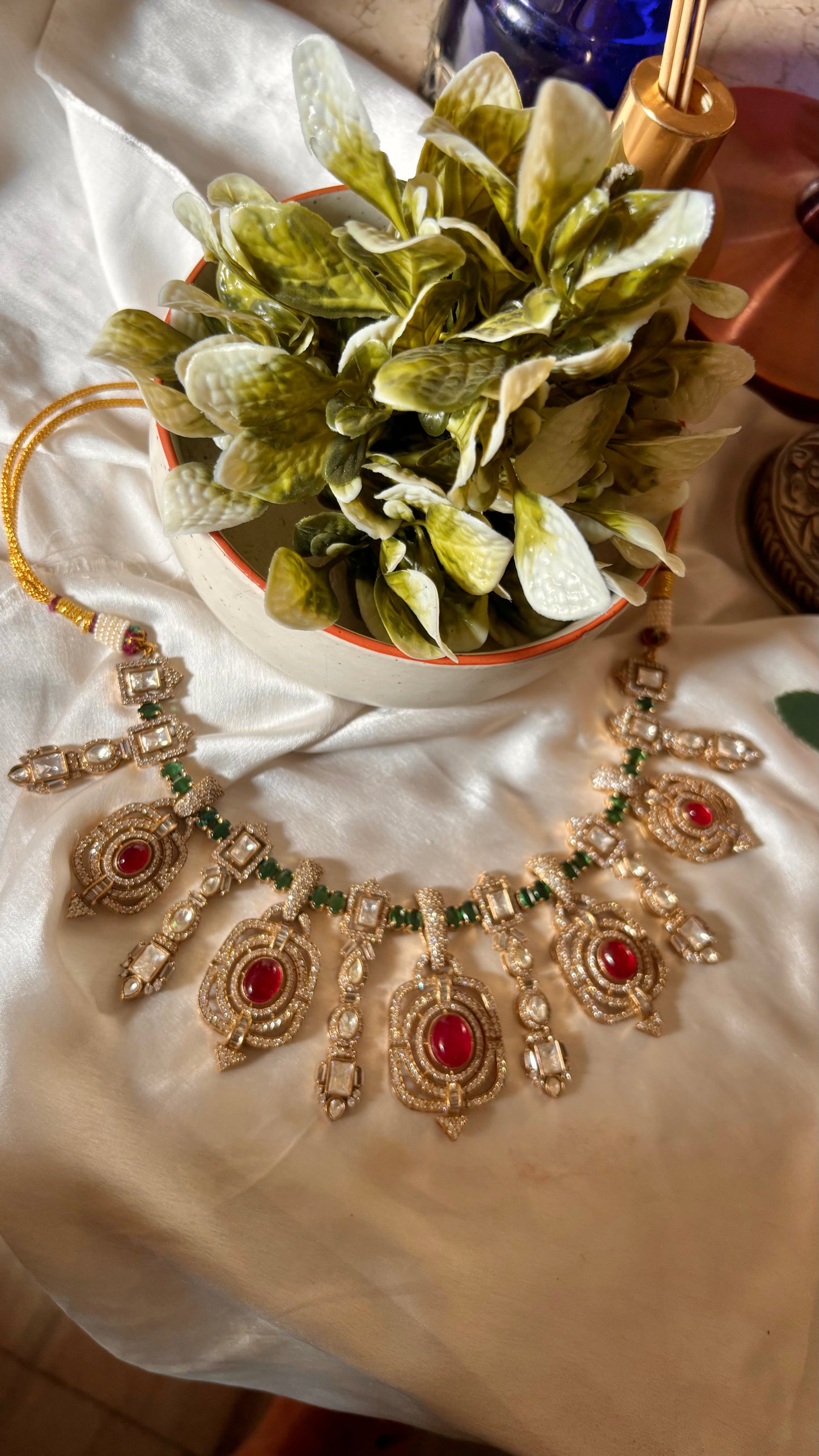 Ruby & emerald doublet necklace set