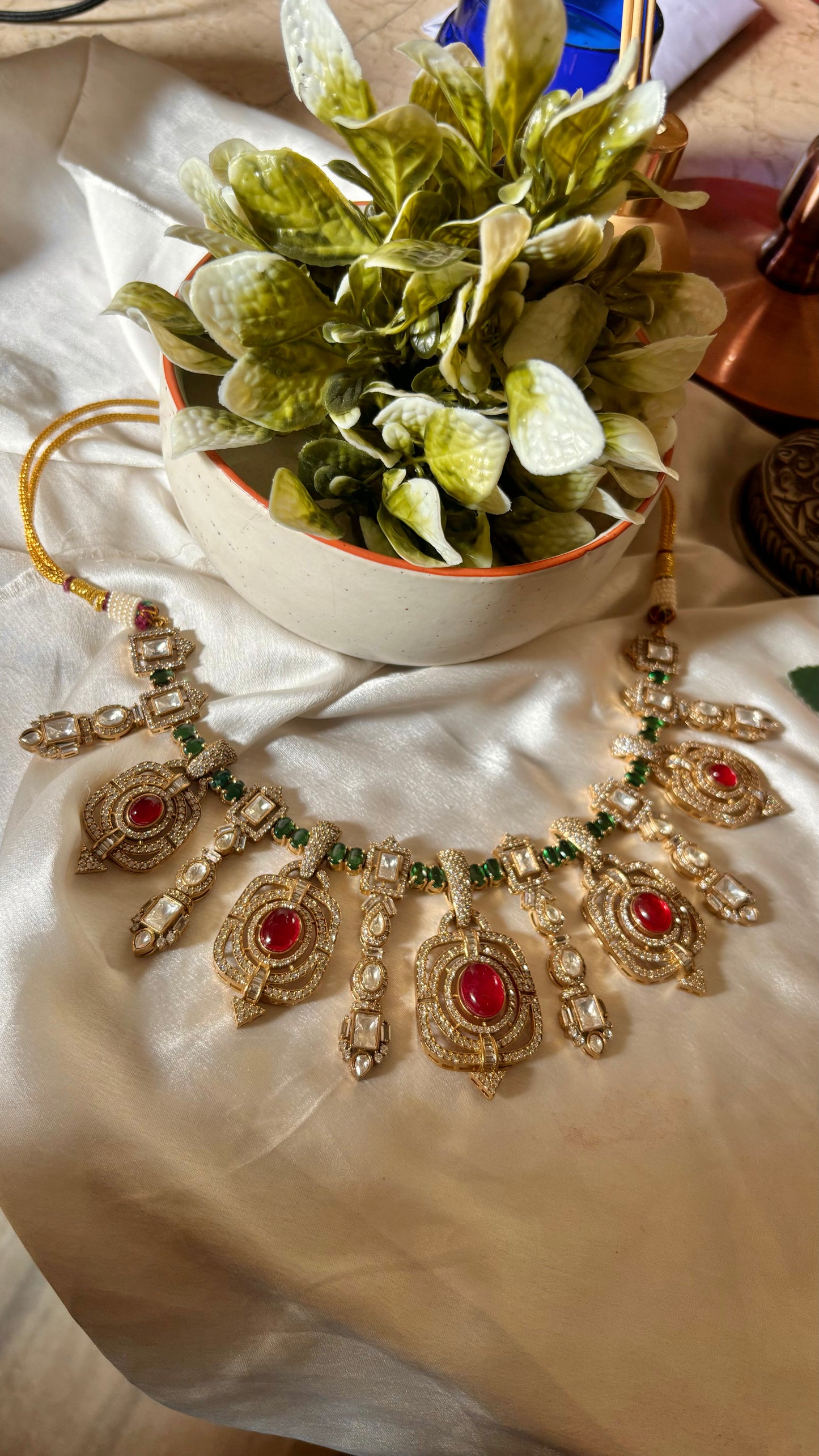Ruby & emerald doublet necklace set