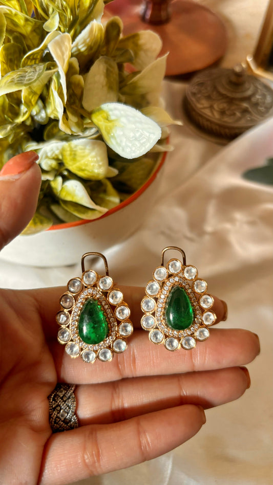 Emerald doublet victorian polki stud