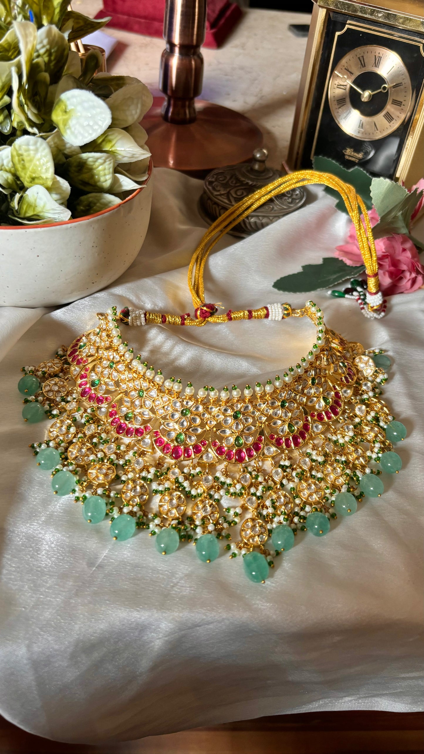 Saanvika Ruby & mint gold polish choker