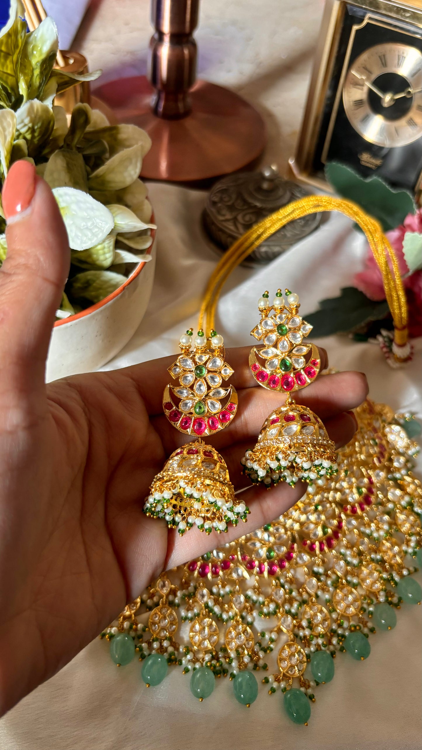 Saanvika Ruby & mint gold polish choker