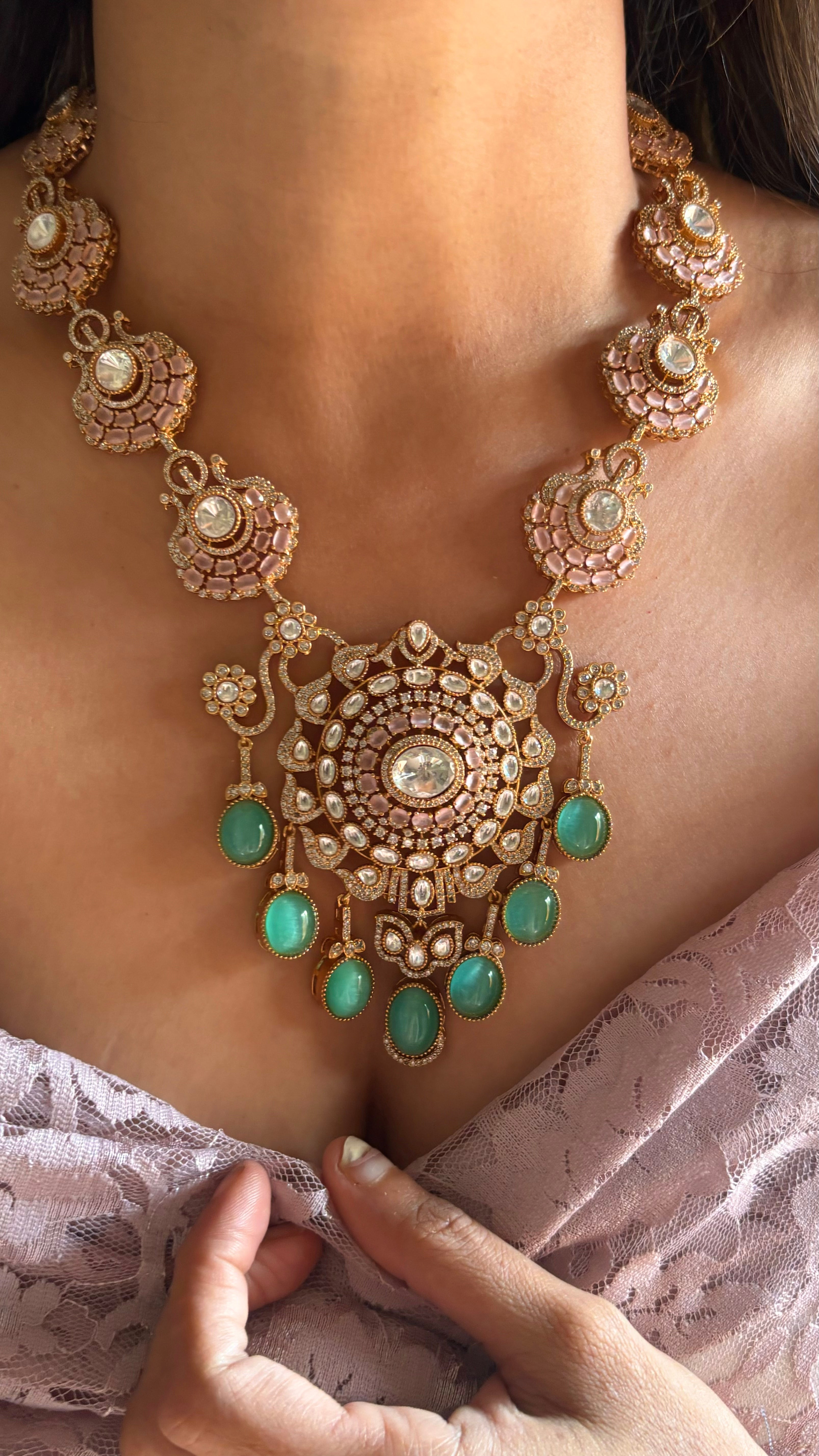 Blush pink and mint necklace set