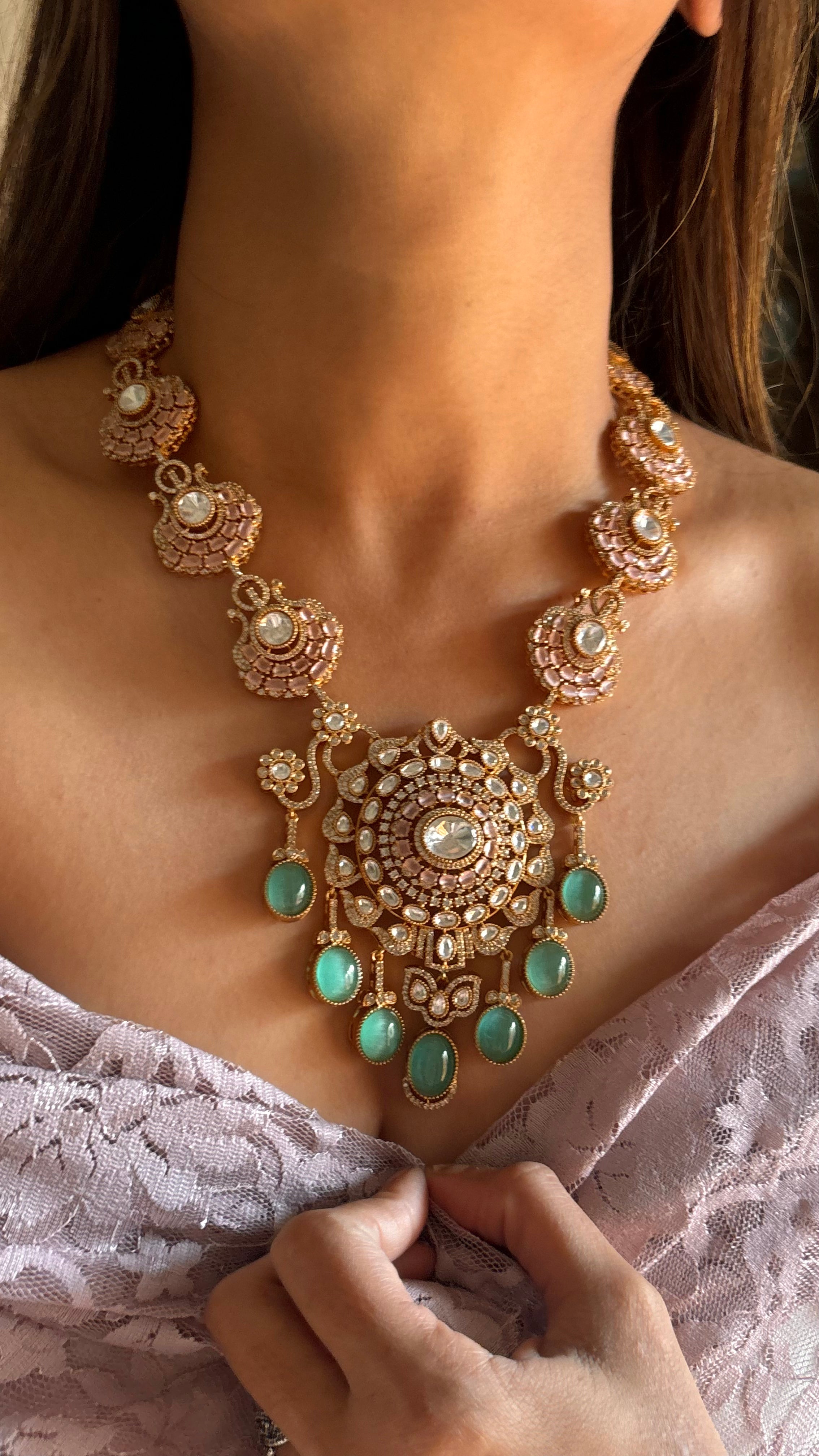 Blush pink and mint necklace set