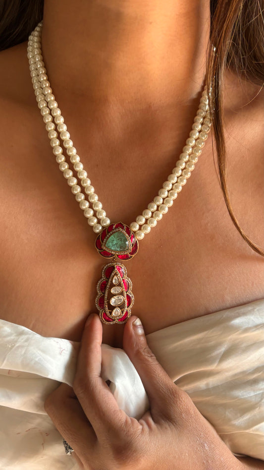 Pink mint necklace set