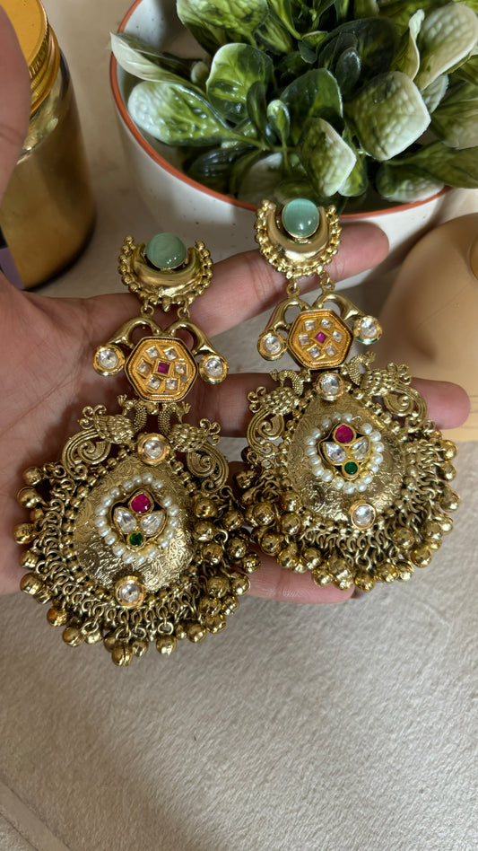 Mint gold mix polki rajwada danglers