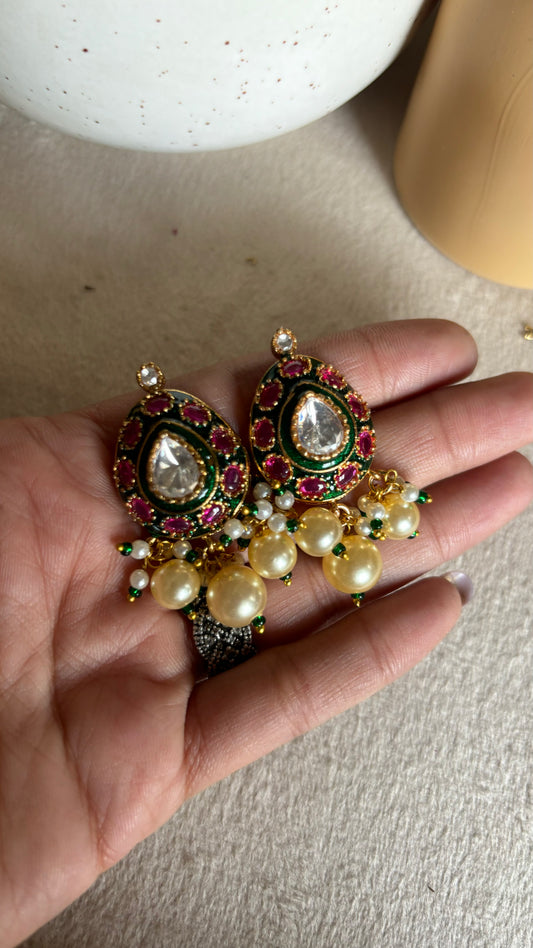 Ruby & emerald meena pearl stud