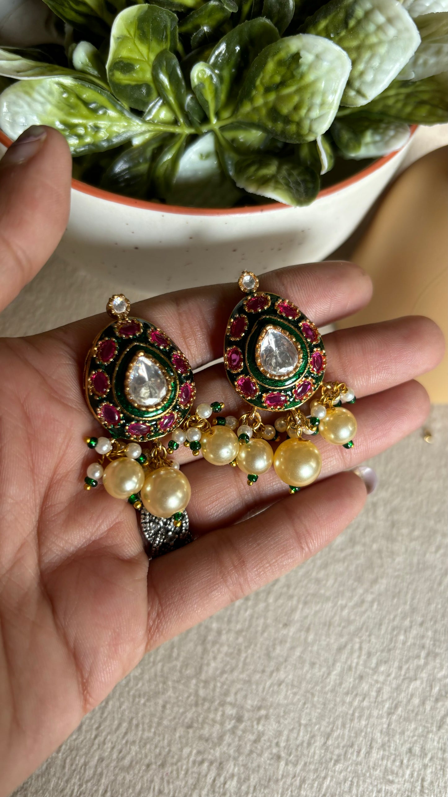 Ruby & emerald meena pearl stud