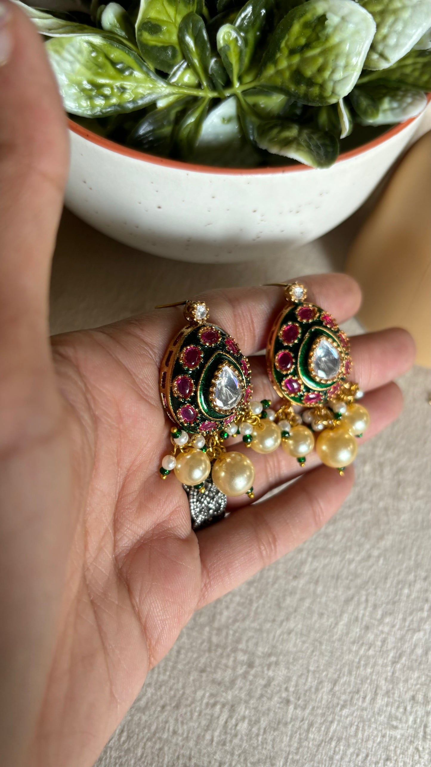 Ruby & emerald meena pearl stud