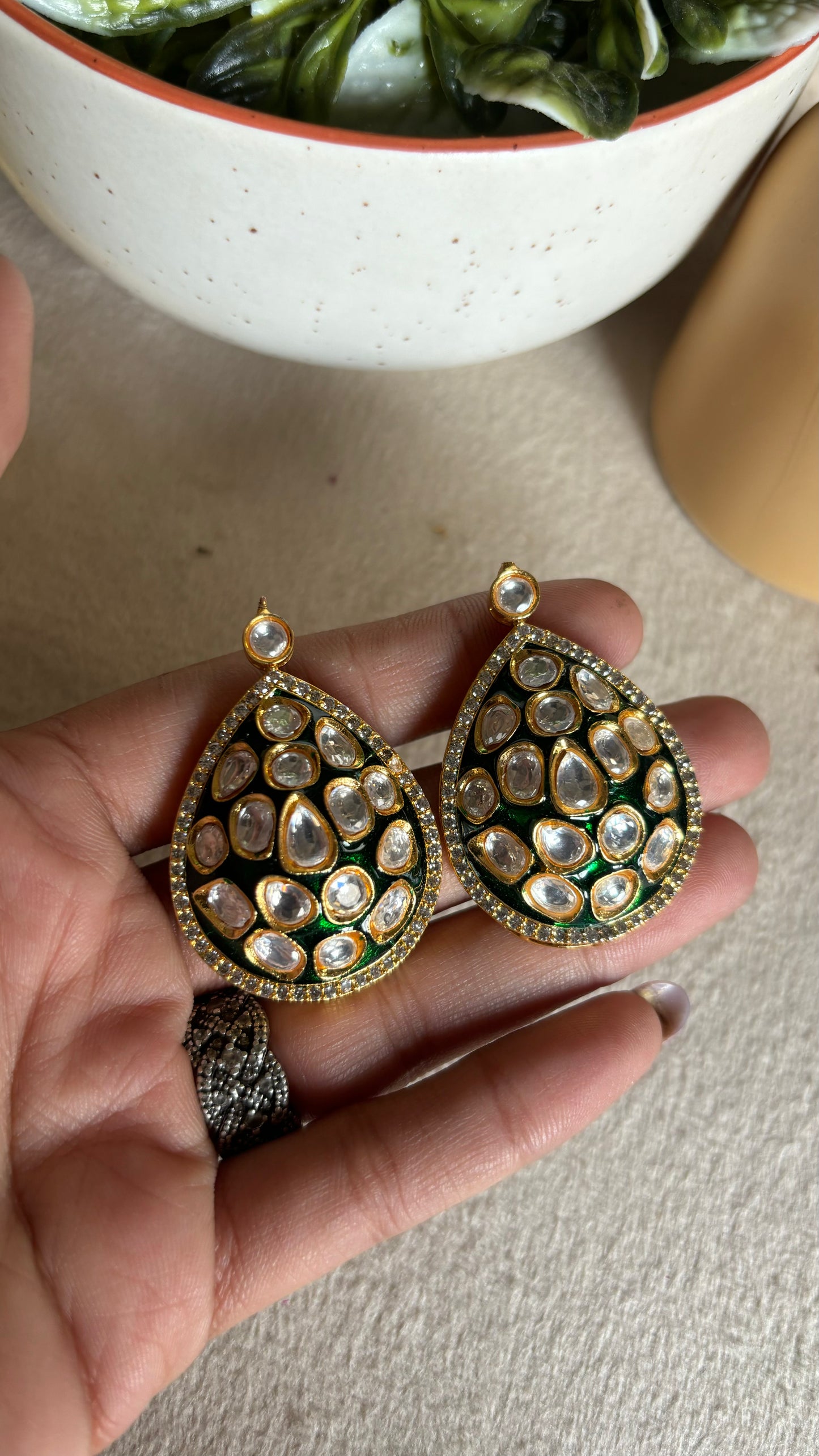 Emerald meenakari studs