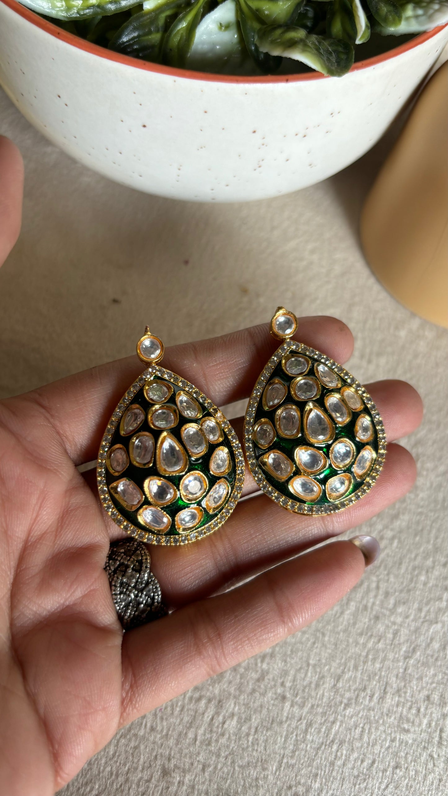 Emerald meenakari studs