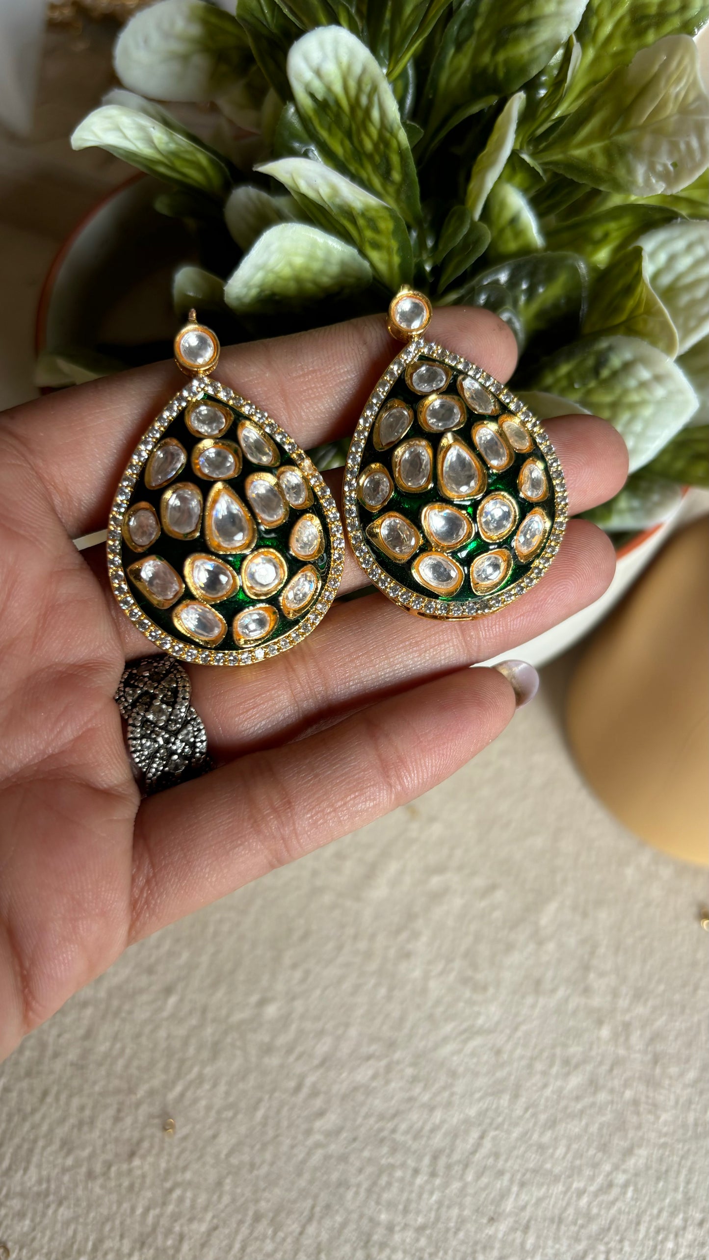 Emerald meenakari studs