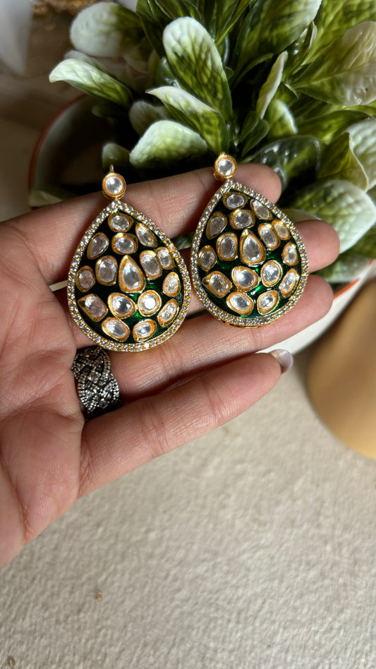 Emerald meenakari studs