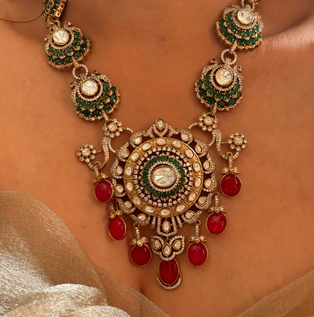 Emerald and ruby mid neck set