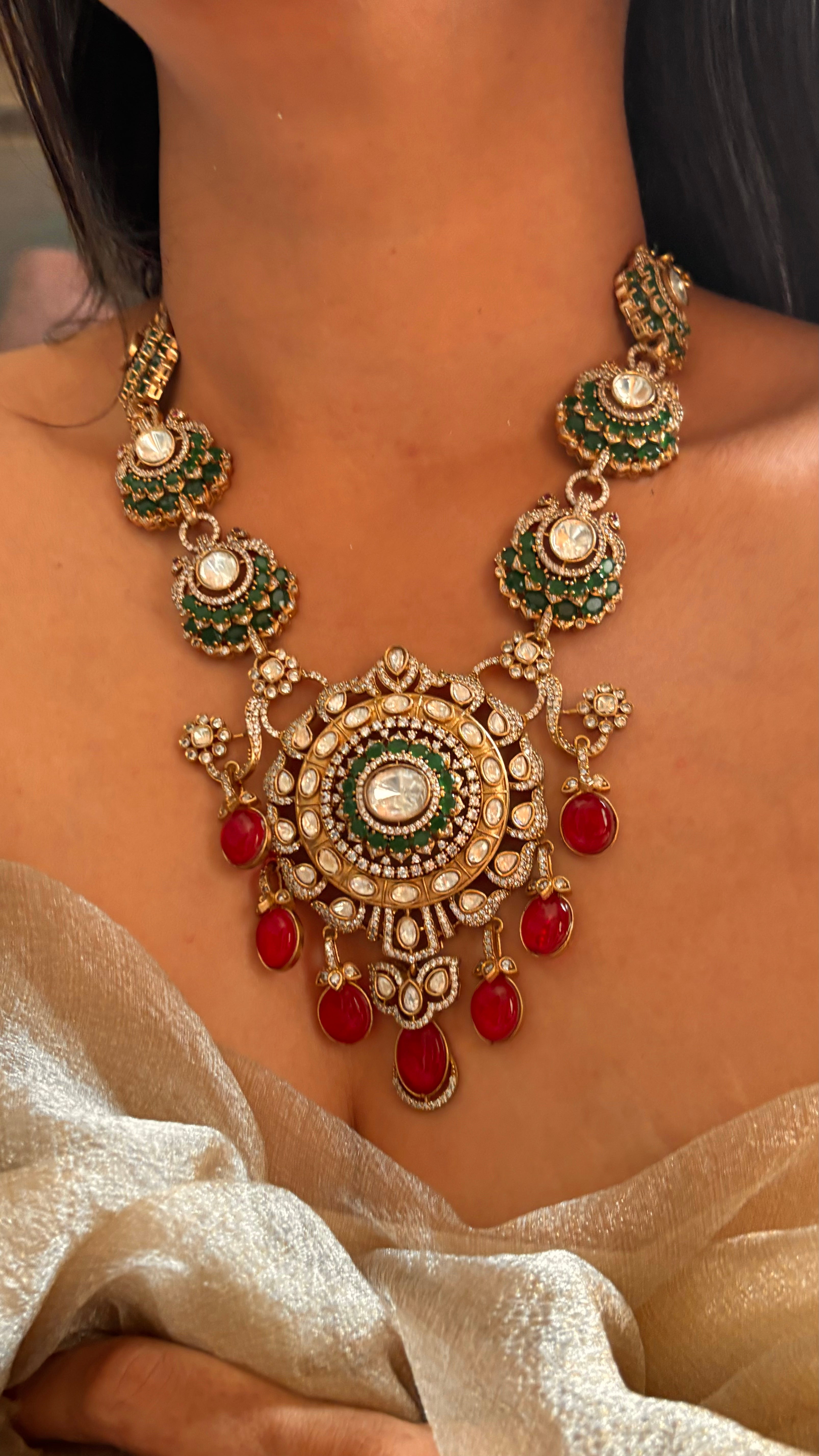 Emerald and ruby mid neck set