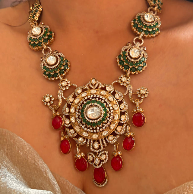 Emerald and ruby mid neck set