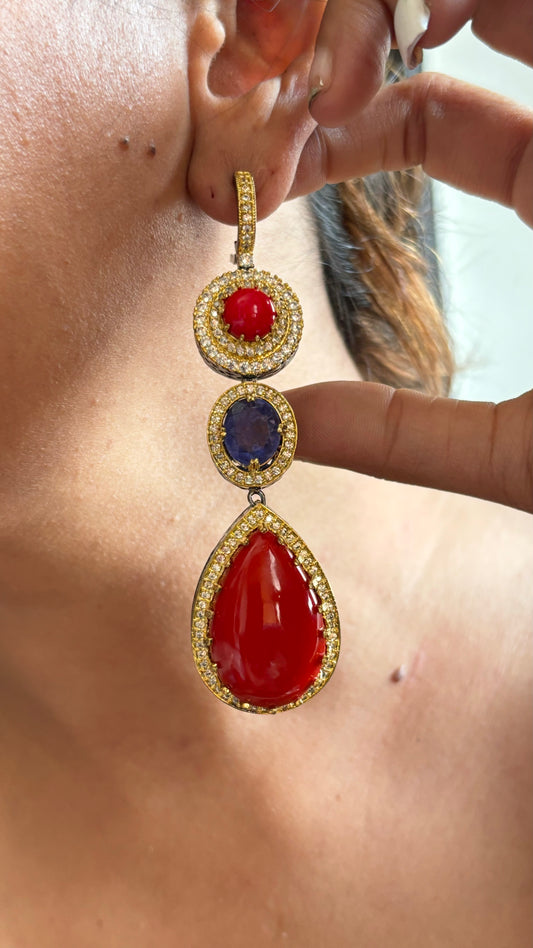 Red and tanzanite earrings