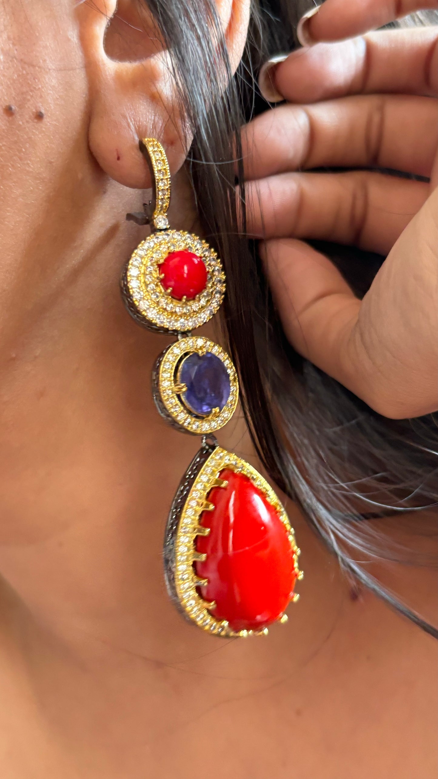 Red and tanzanite earrings