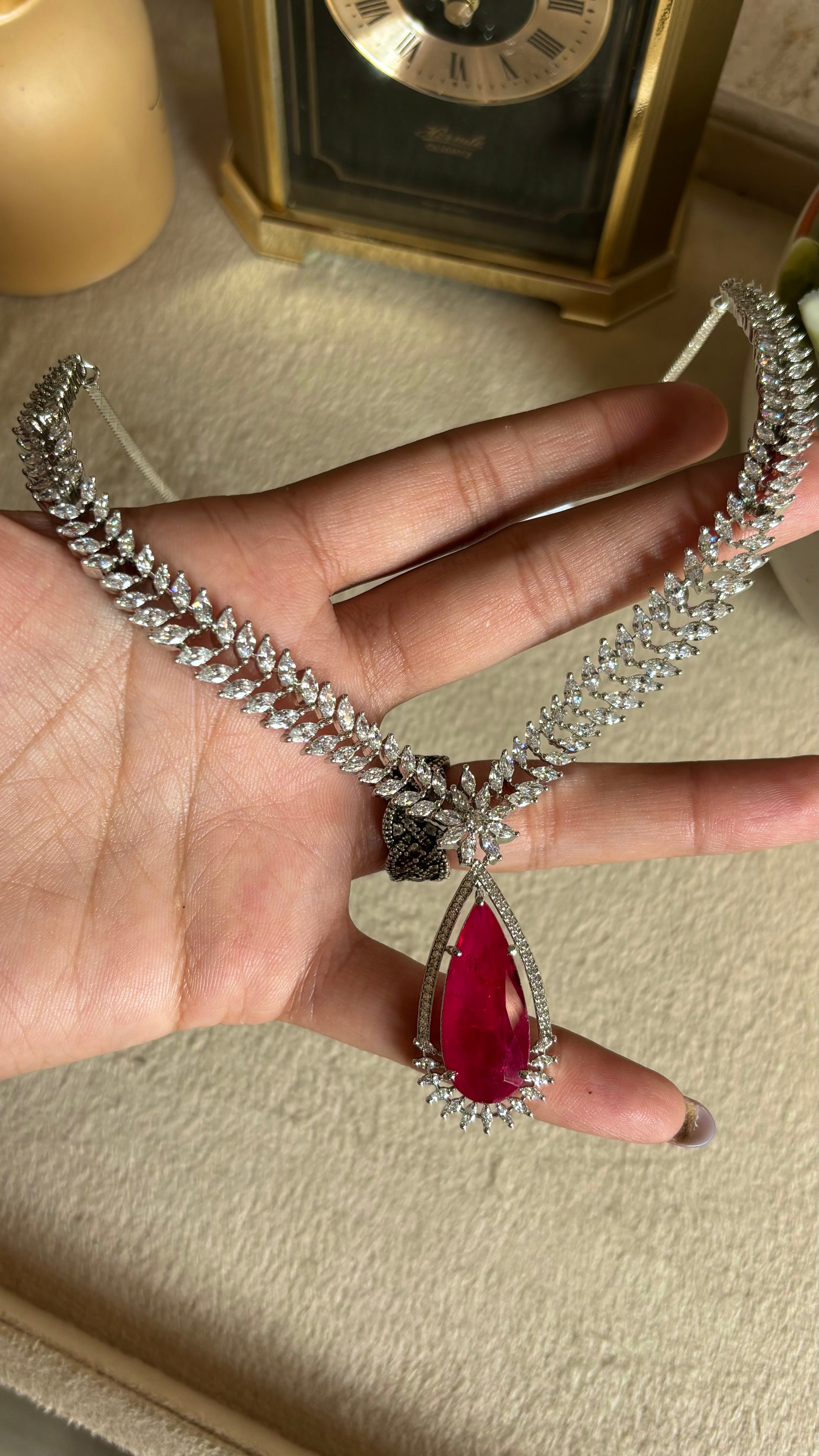 Ruby diamond necklace set