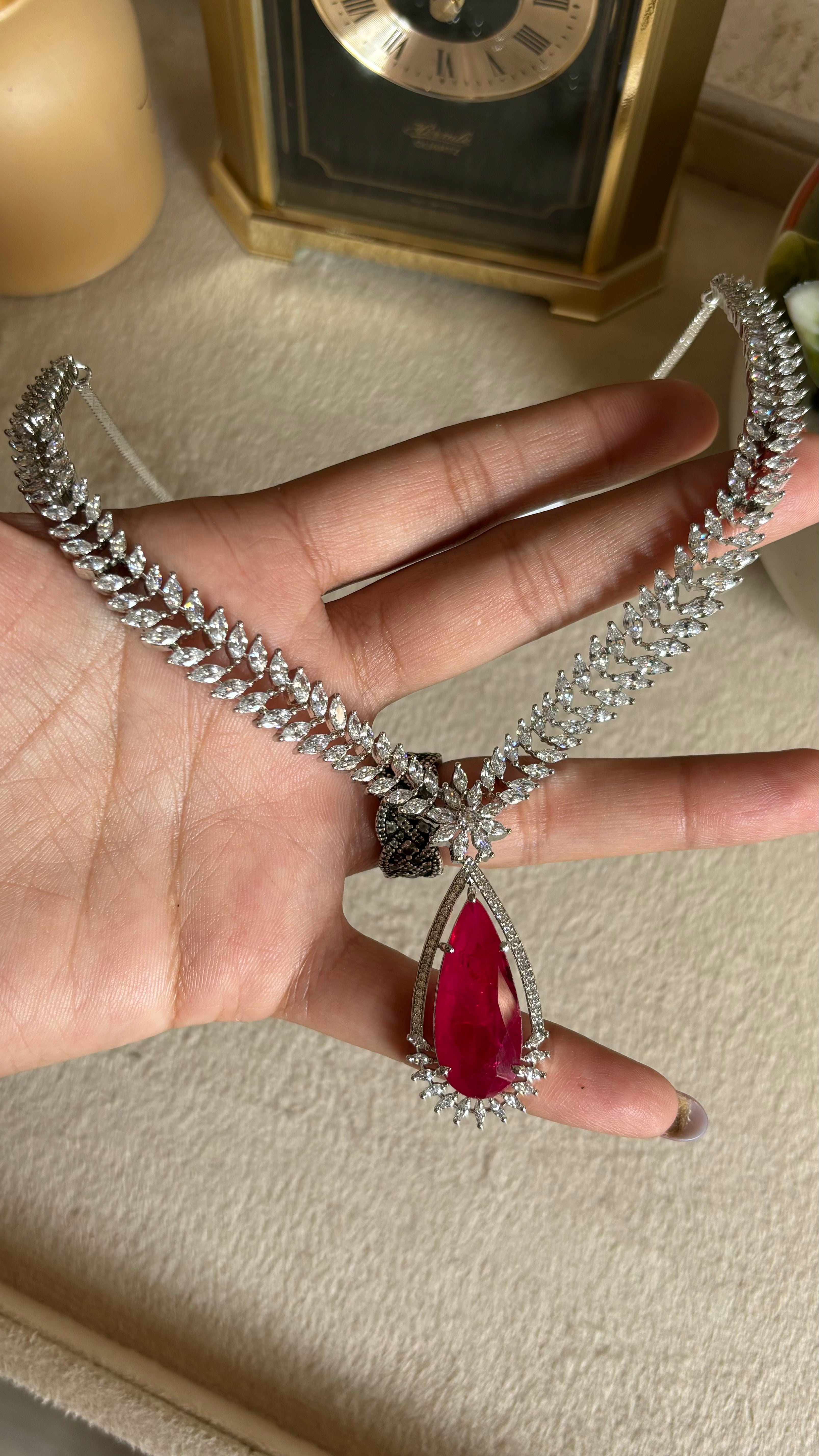 Ruby diamond necklace set