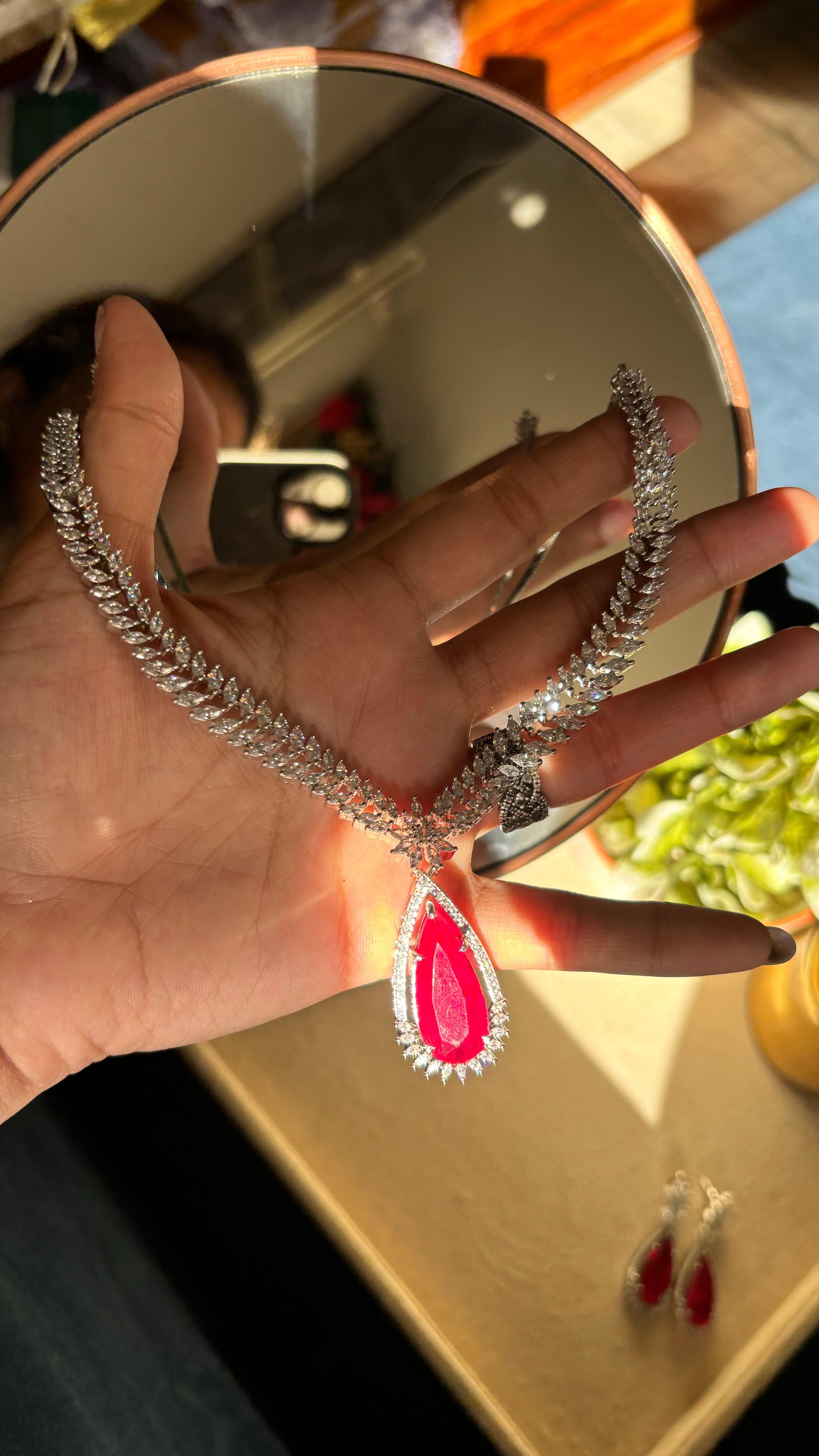 Ruby diamond necklace set