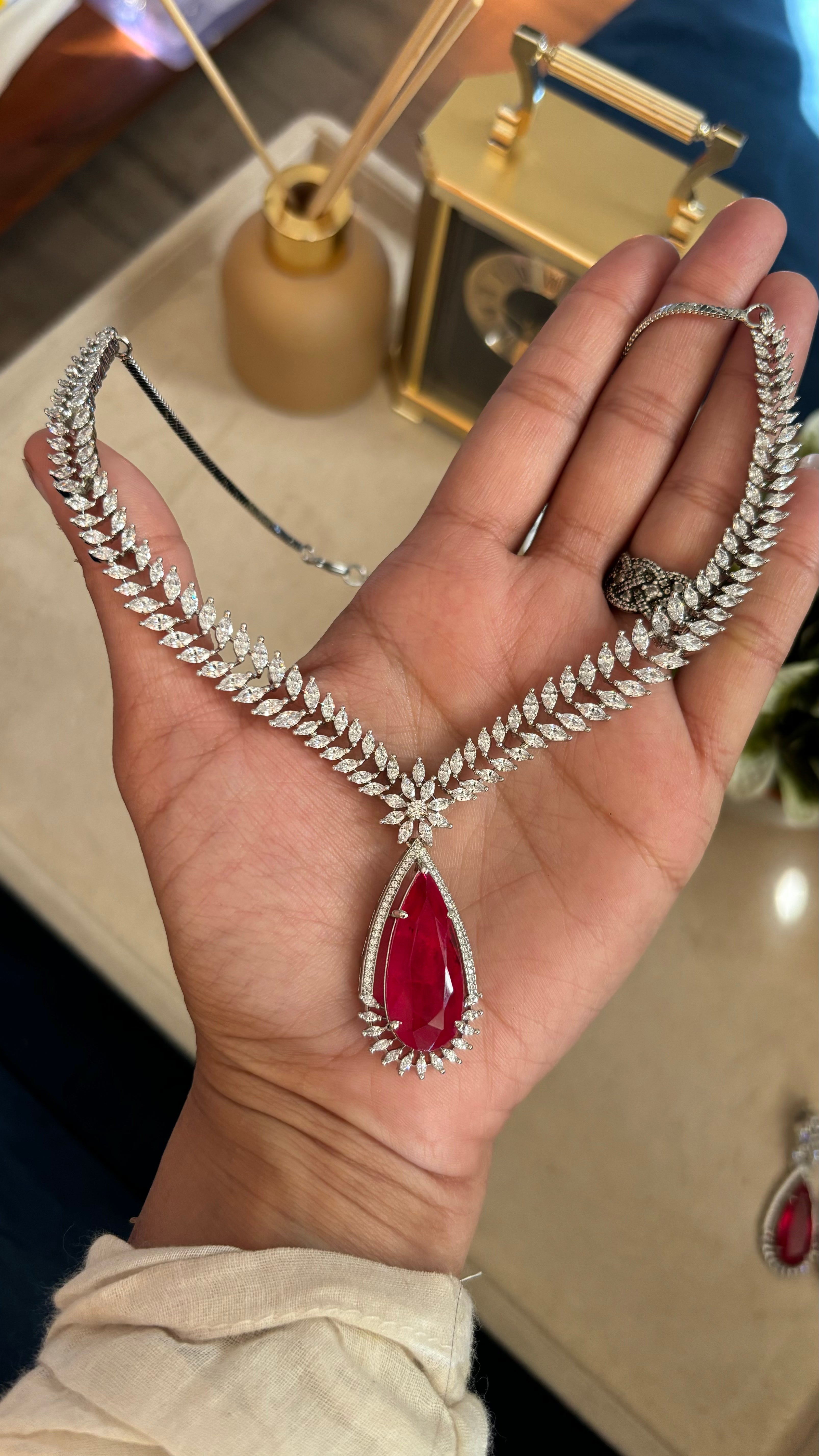 Ruby diamond necklace set