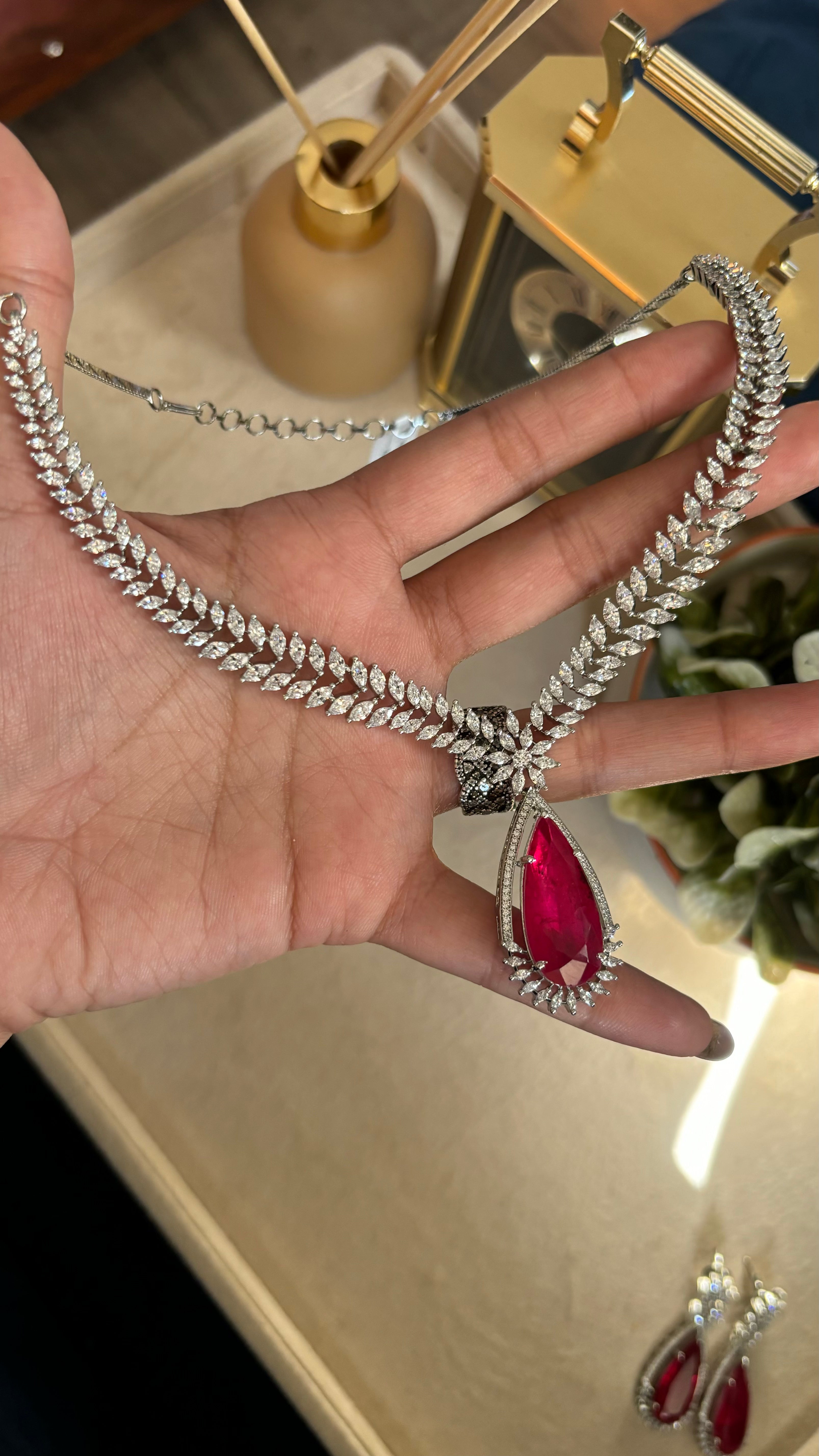 Ruby diamond necklace set