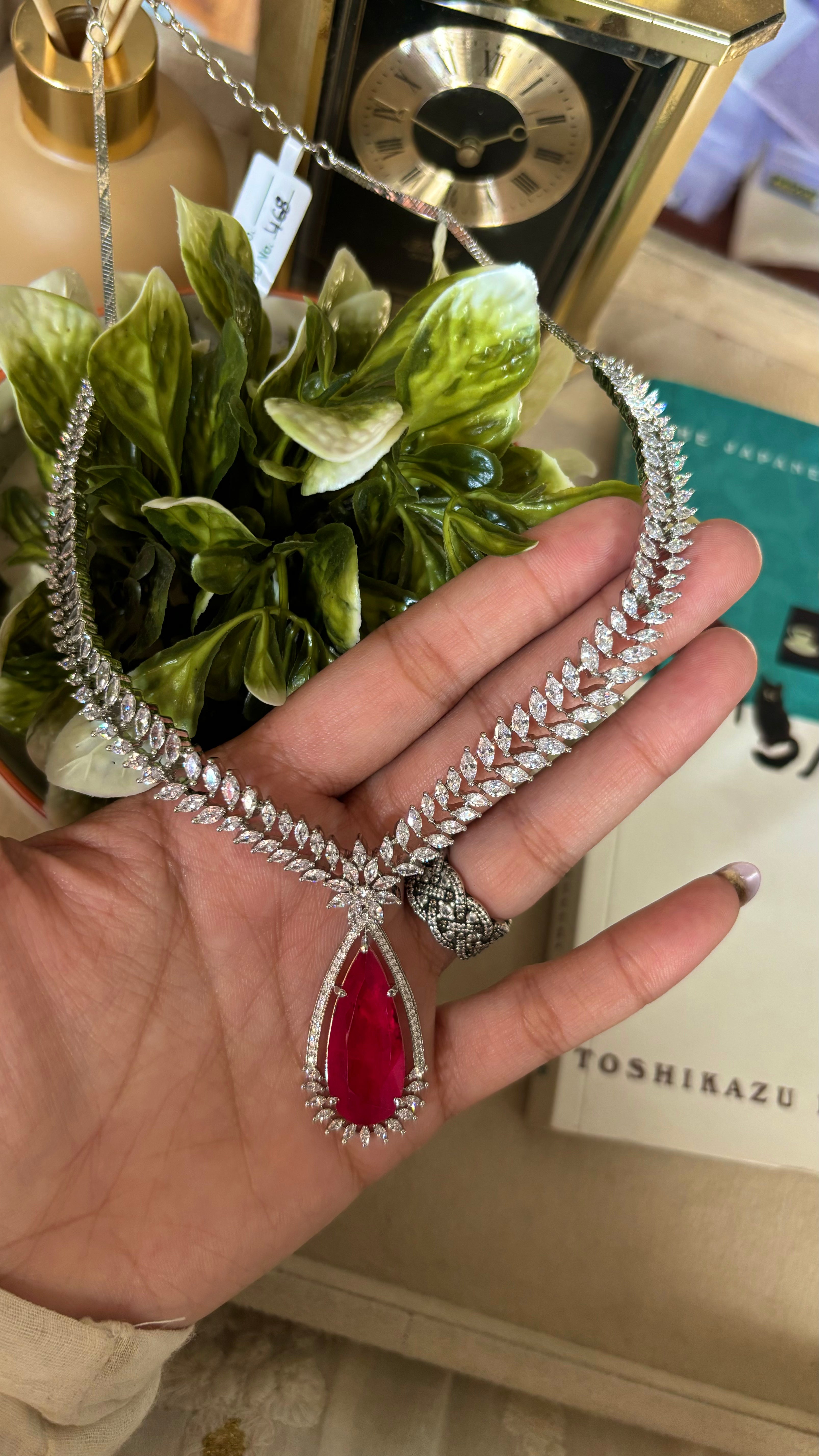 Ruby diamond necklace set