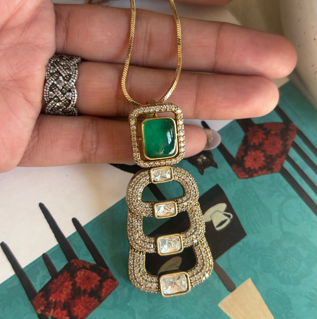 Emerald doublet ladder pendant set