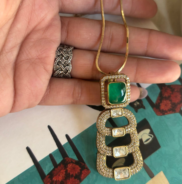 Emerald doublet ladder pendant set