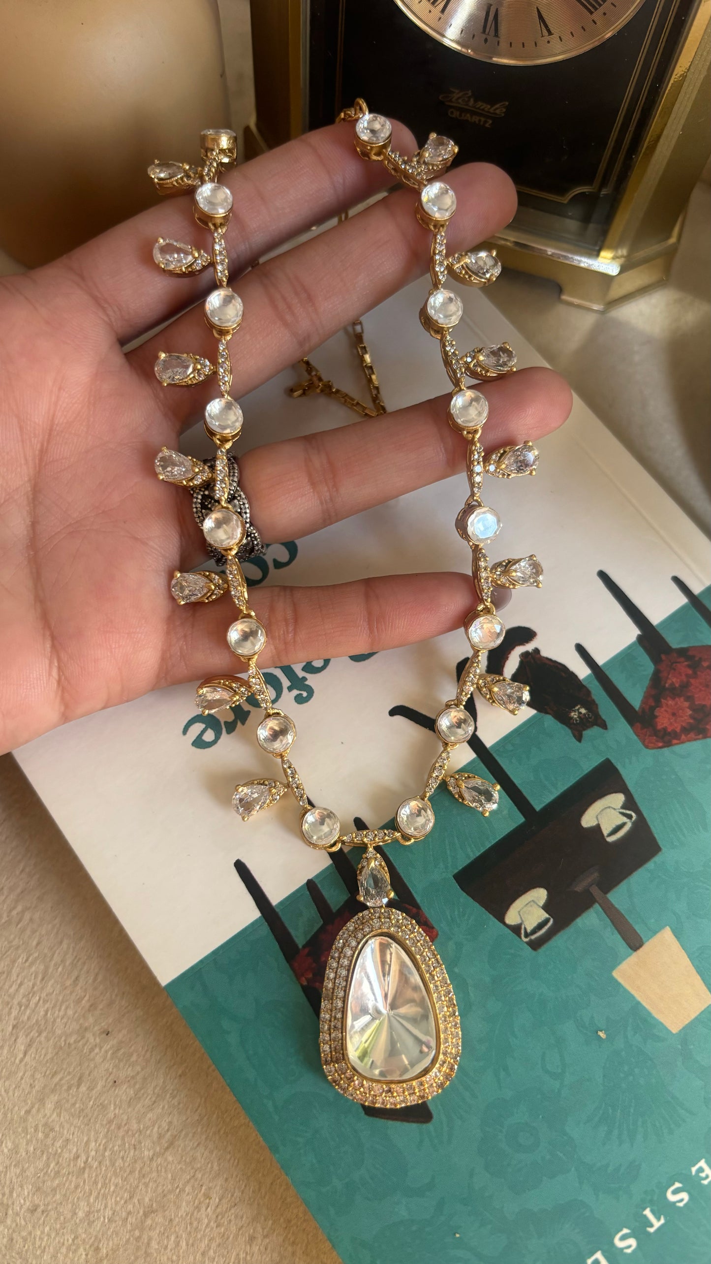 Uncut polki moissanite collar necklace set