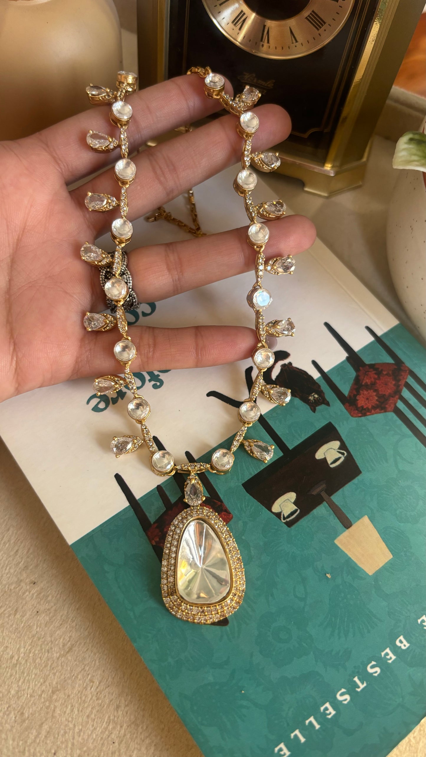 Uncut polki moissanite collar necklace set