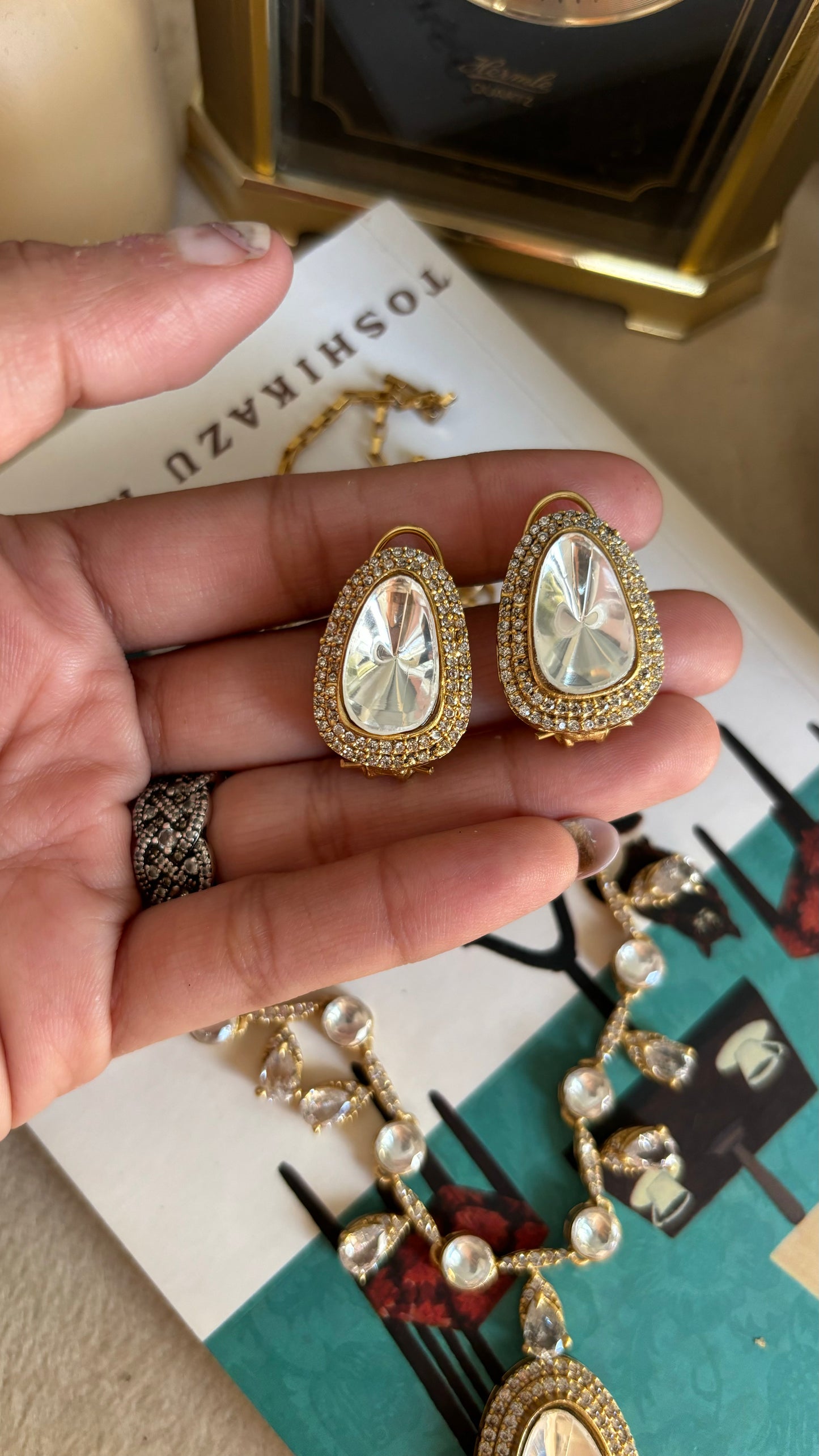 Uncut polki moissanite collar necklace set