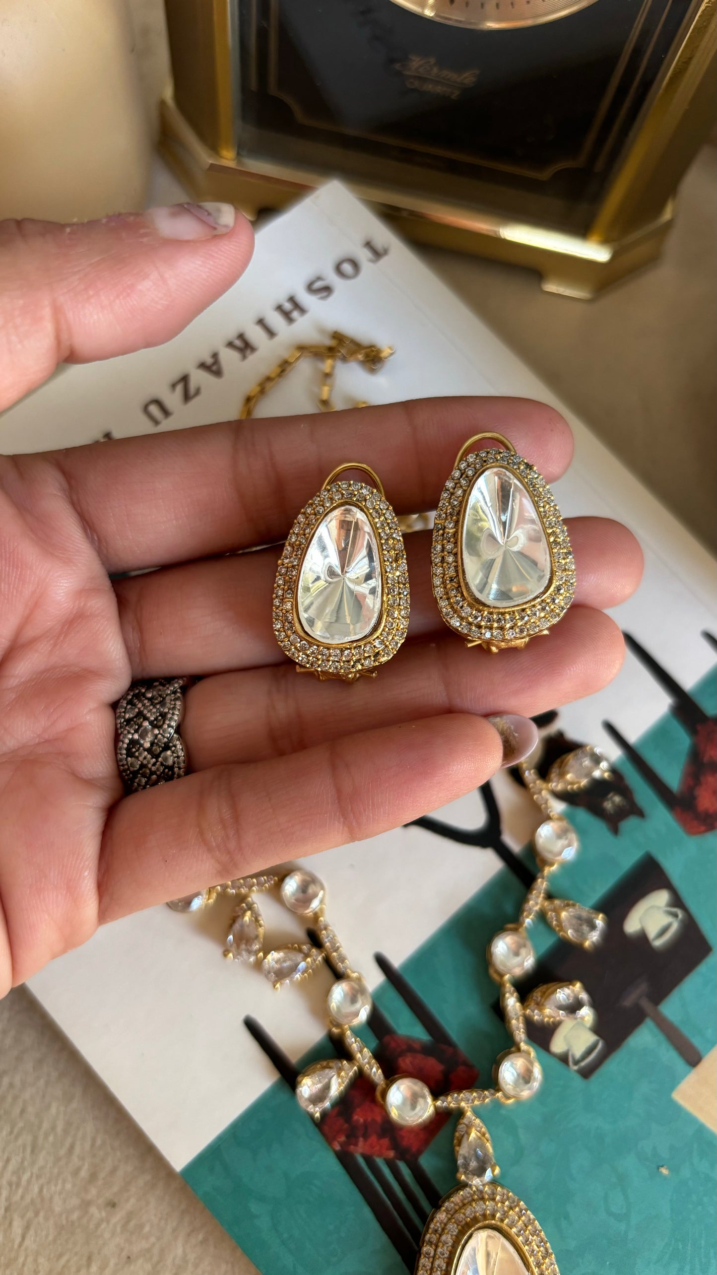 Uncut polki moissanite collar necklace set
