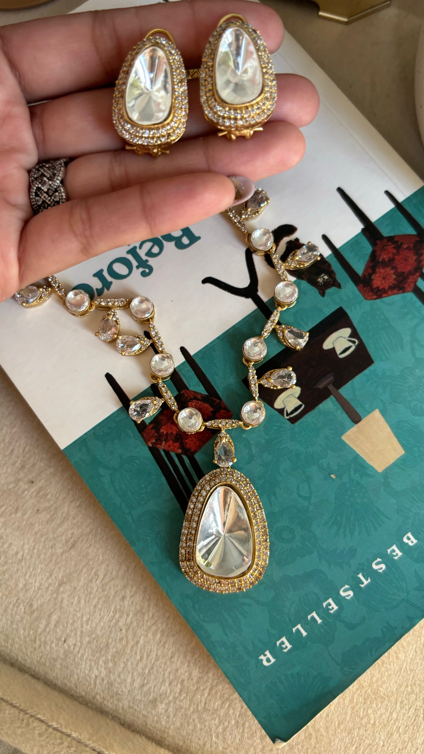 Uncut polki moissanite collar necklace set