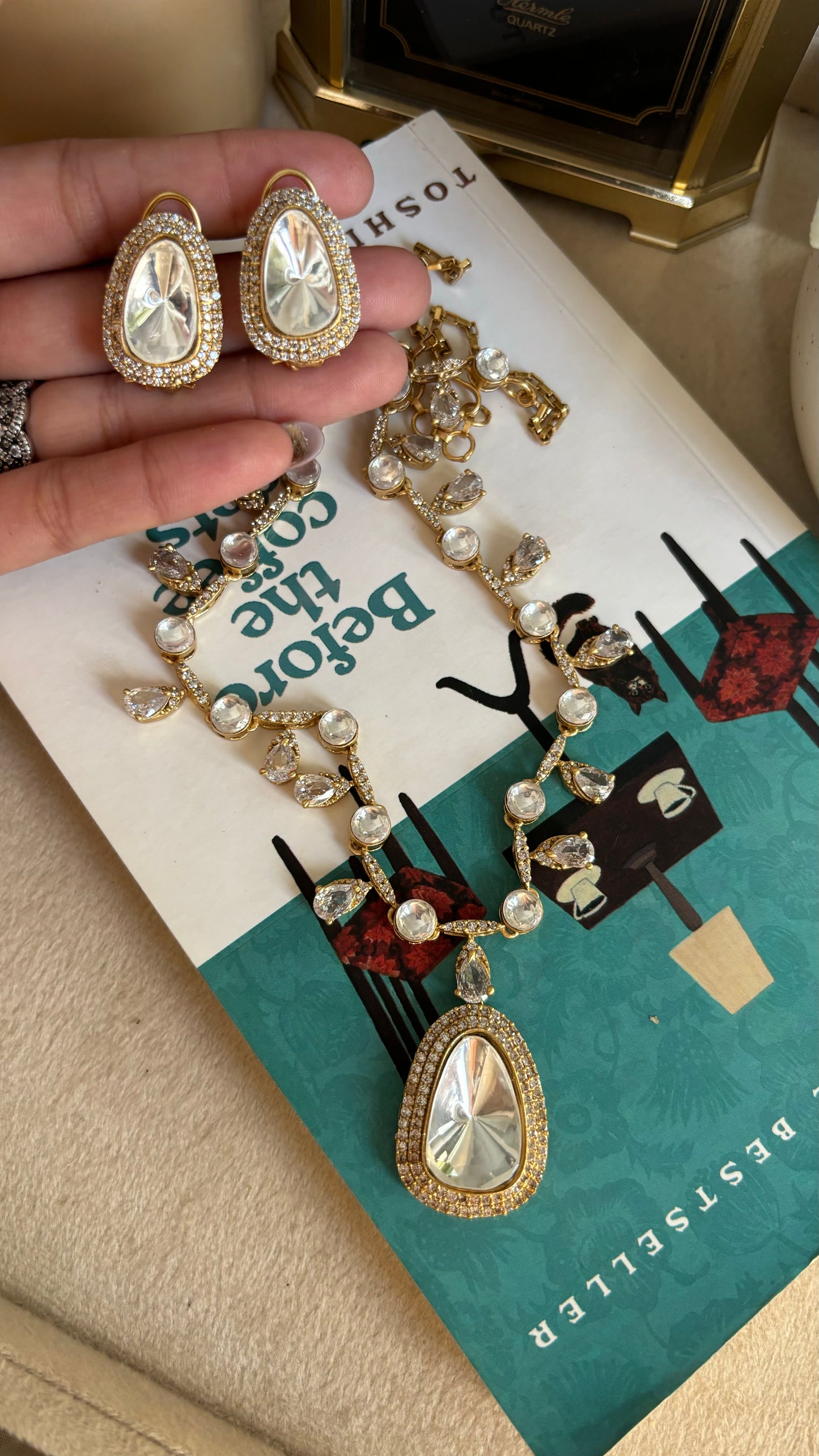 Uncut polki moissanite collar necklace set