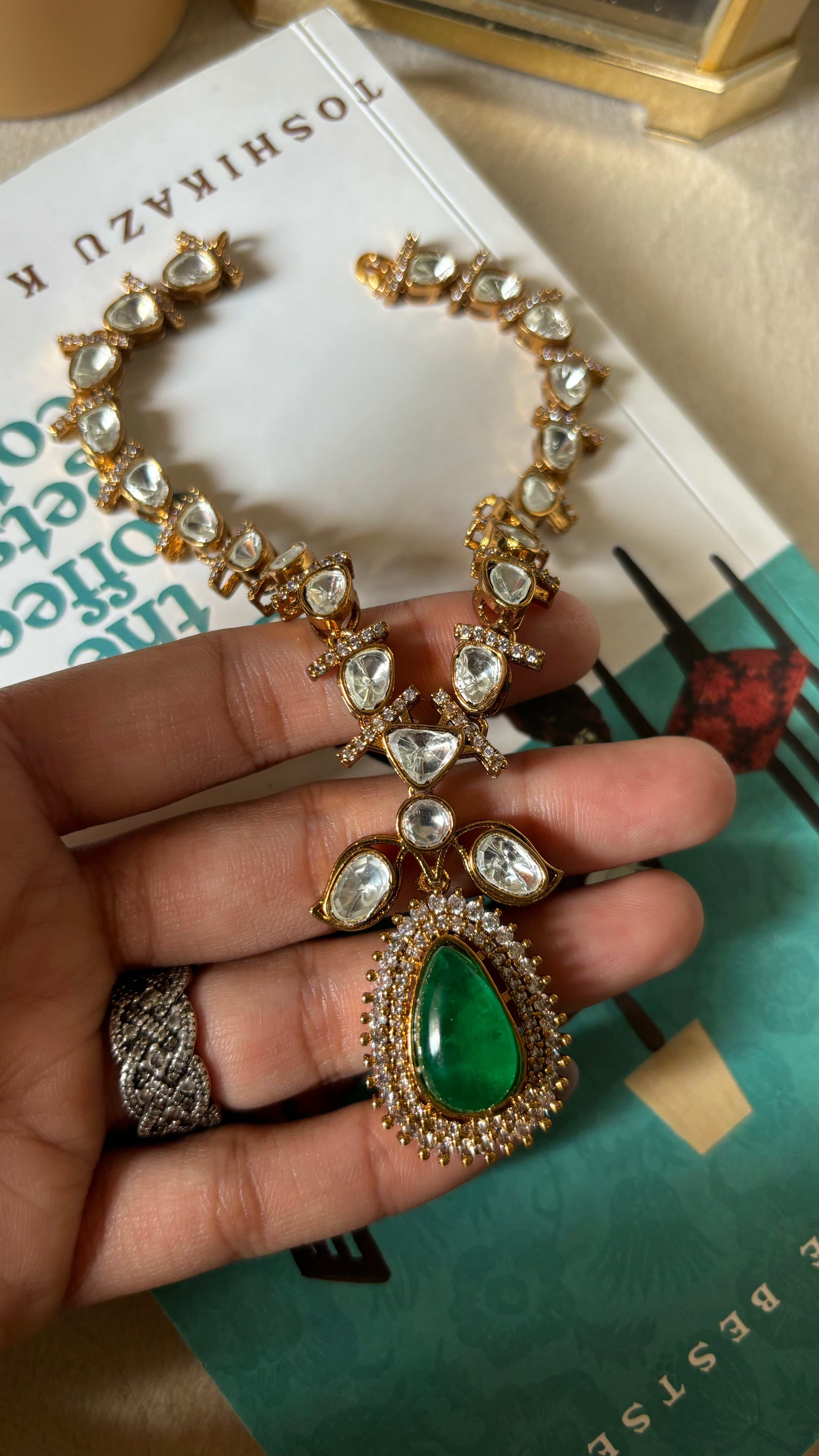 Emerald polki necklace only