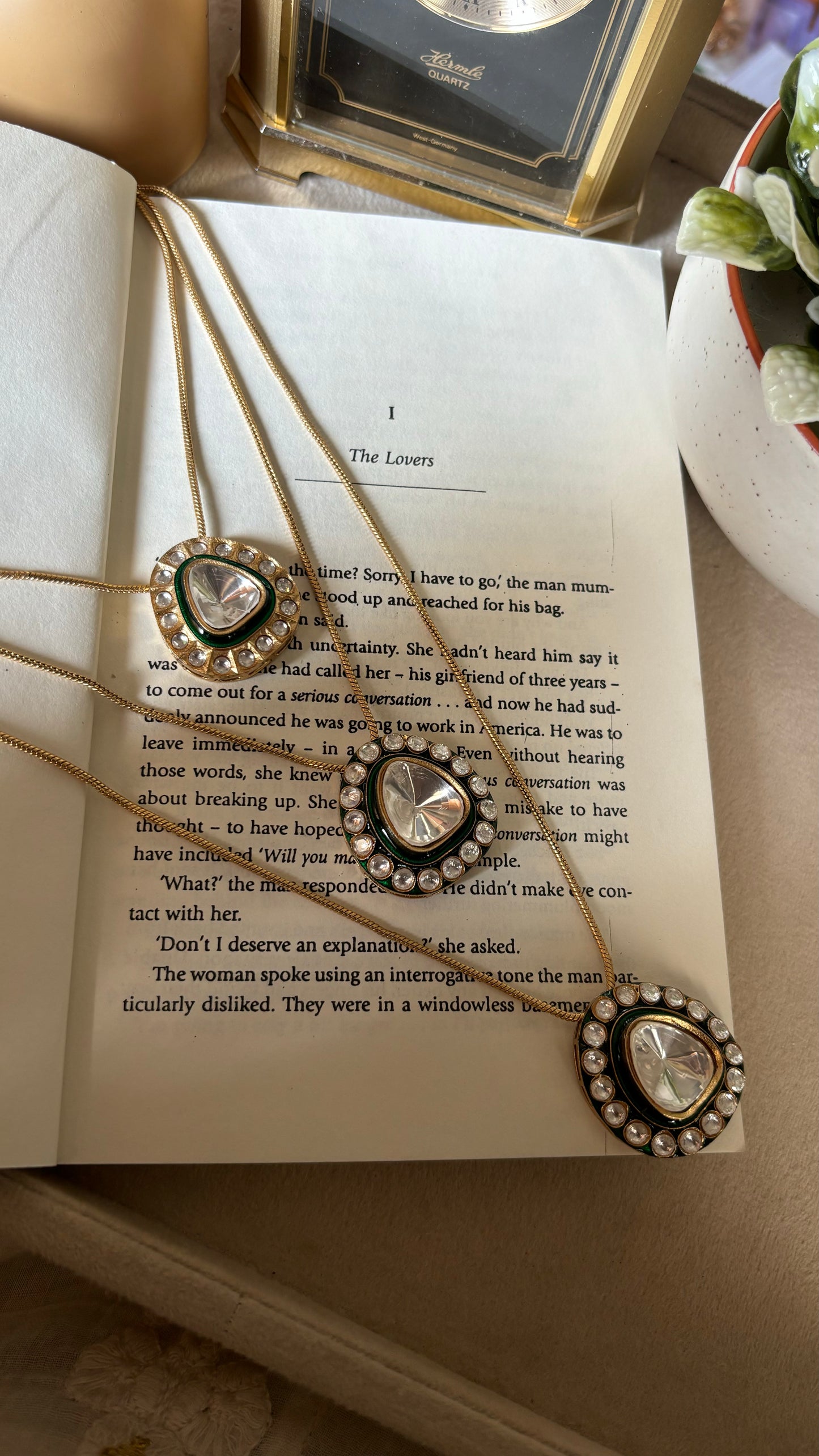 Meenakari polki triple line pendant set
