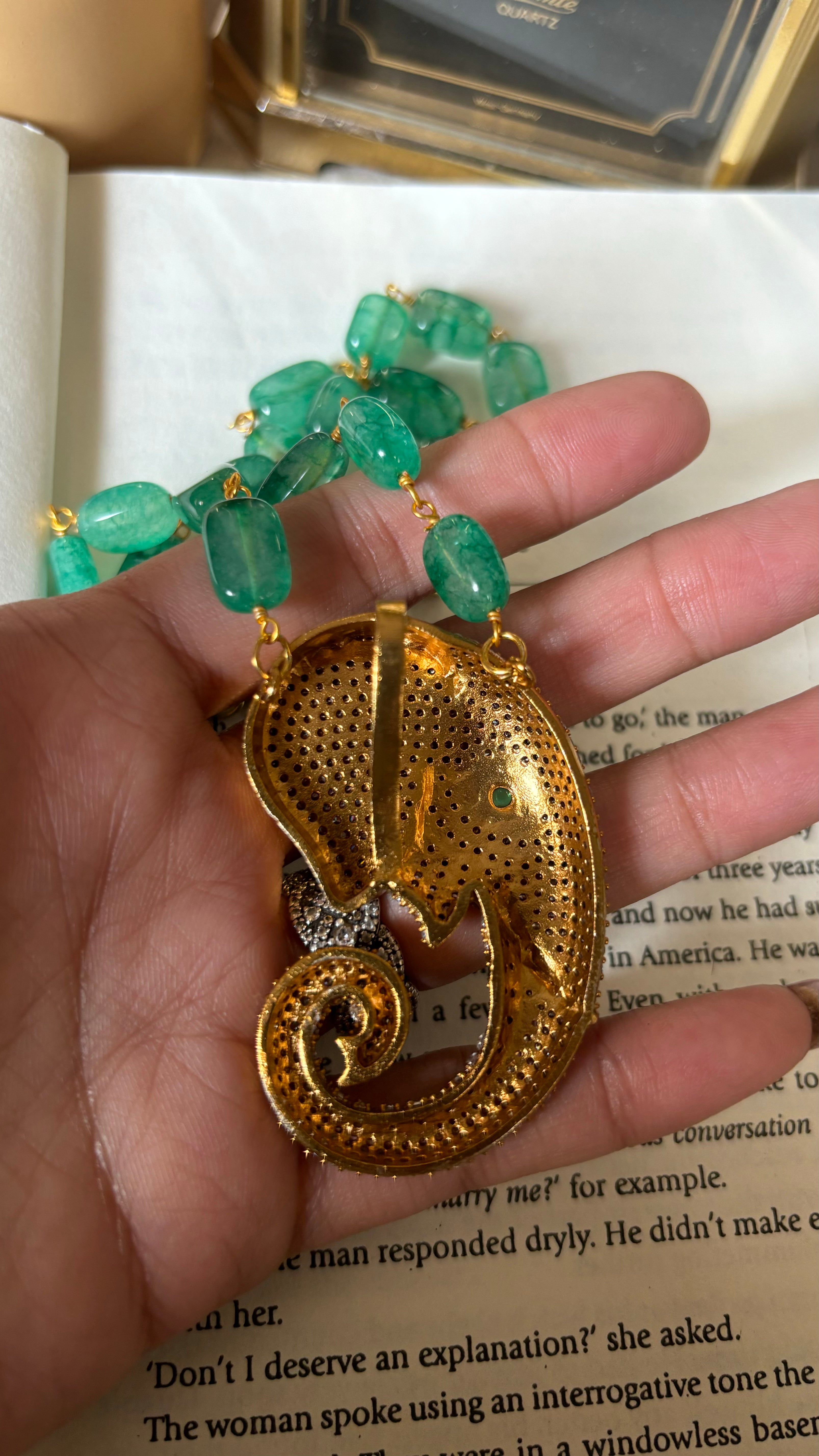 Gajanand pendant set with emerald string