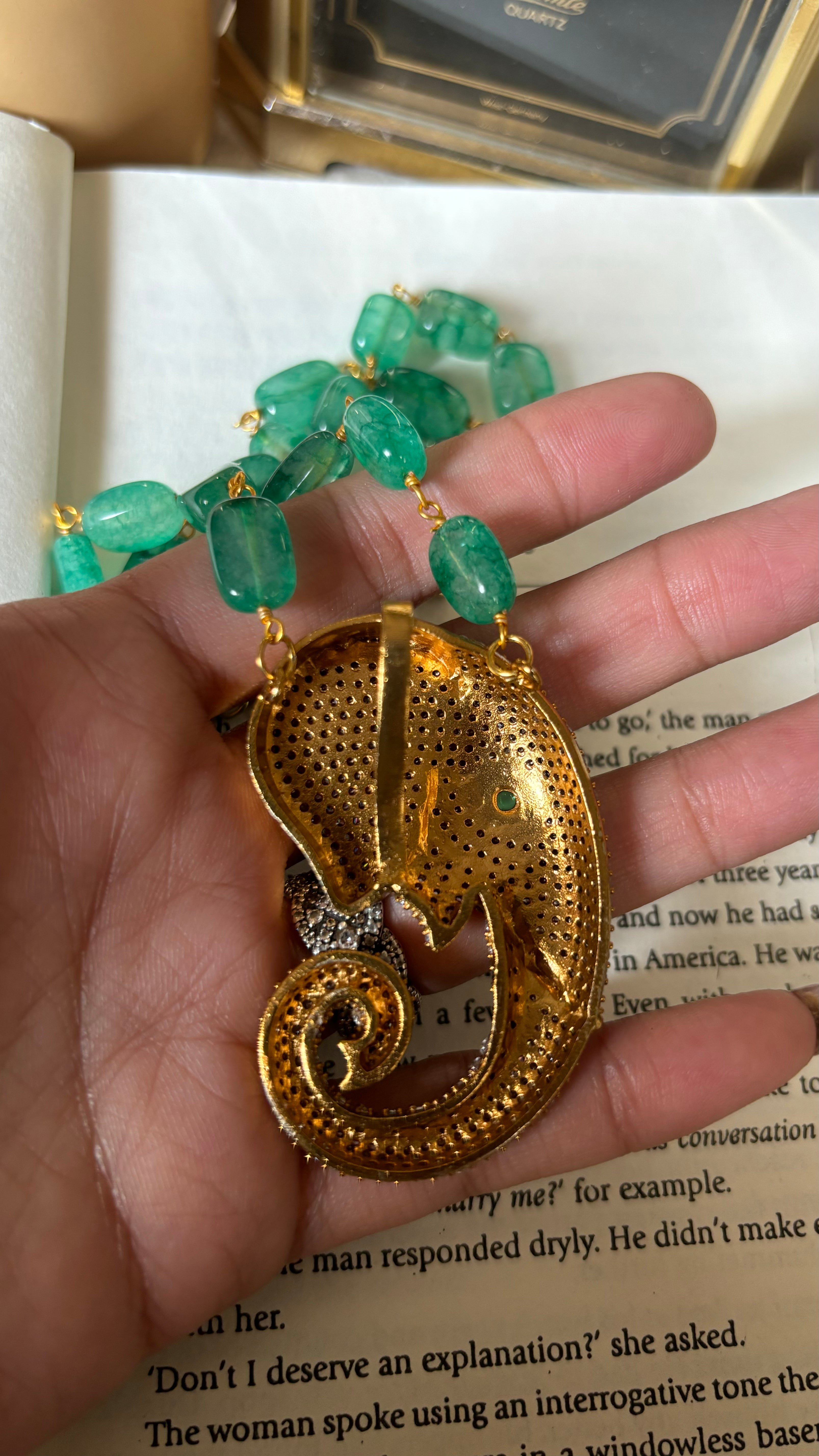 Gajanand pendant set with emerald string