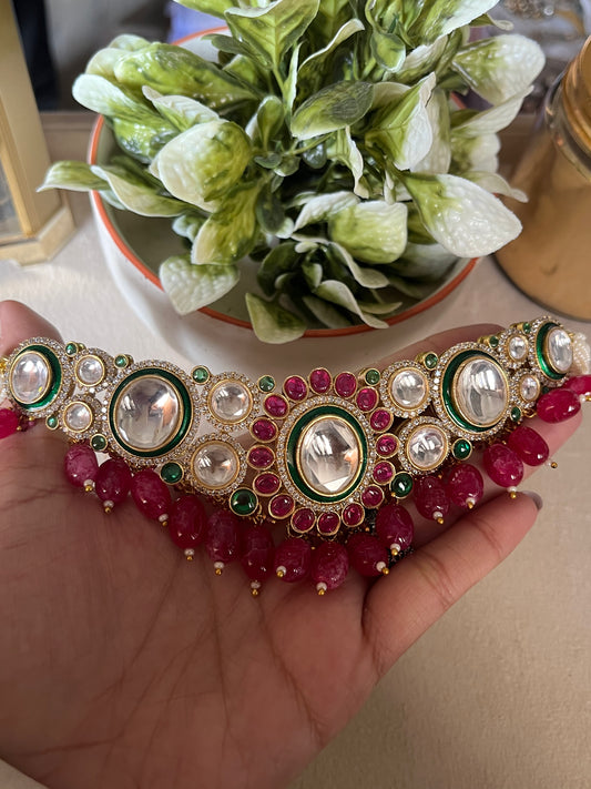Rani pink polki choker necklace set